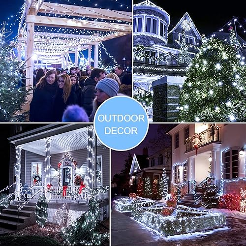 Miniatura 5 de Paquete de 2 tiras de luces solares de 100 luces LED para exteriores, impermeables, de 42.7 pies, luces solares de Navidad de alambre verde, 8 modos