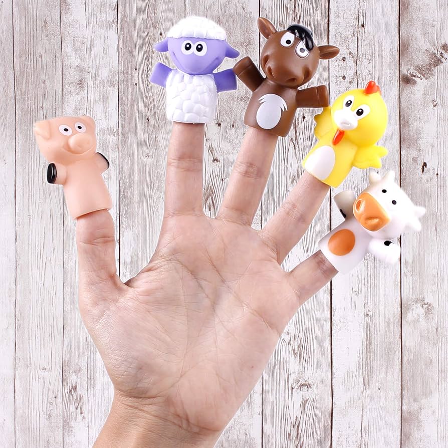 Set De 5 Marionnettes à Doigt Animaux De La Ferme - PVC Sans BPA, Pour Bain Et Histoires - Enfant 2+ Ans