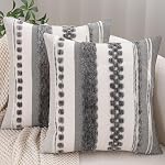 Tosleo Decorative Throw Pillow Covers 18x18 Set of 2 Boho Chenille Tufted Pillow Cover Textured Pillow Covers Striped Pillow Cases Accent Pillowcases Farmhouse Cushion Case for Sofa Couch Bed,White