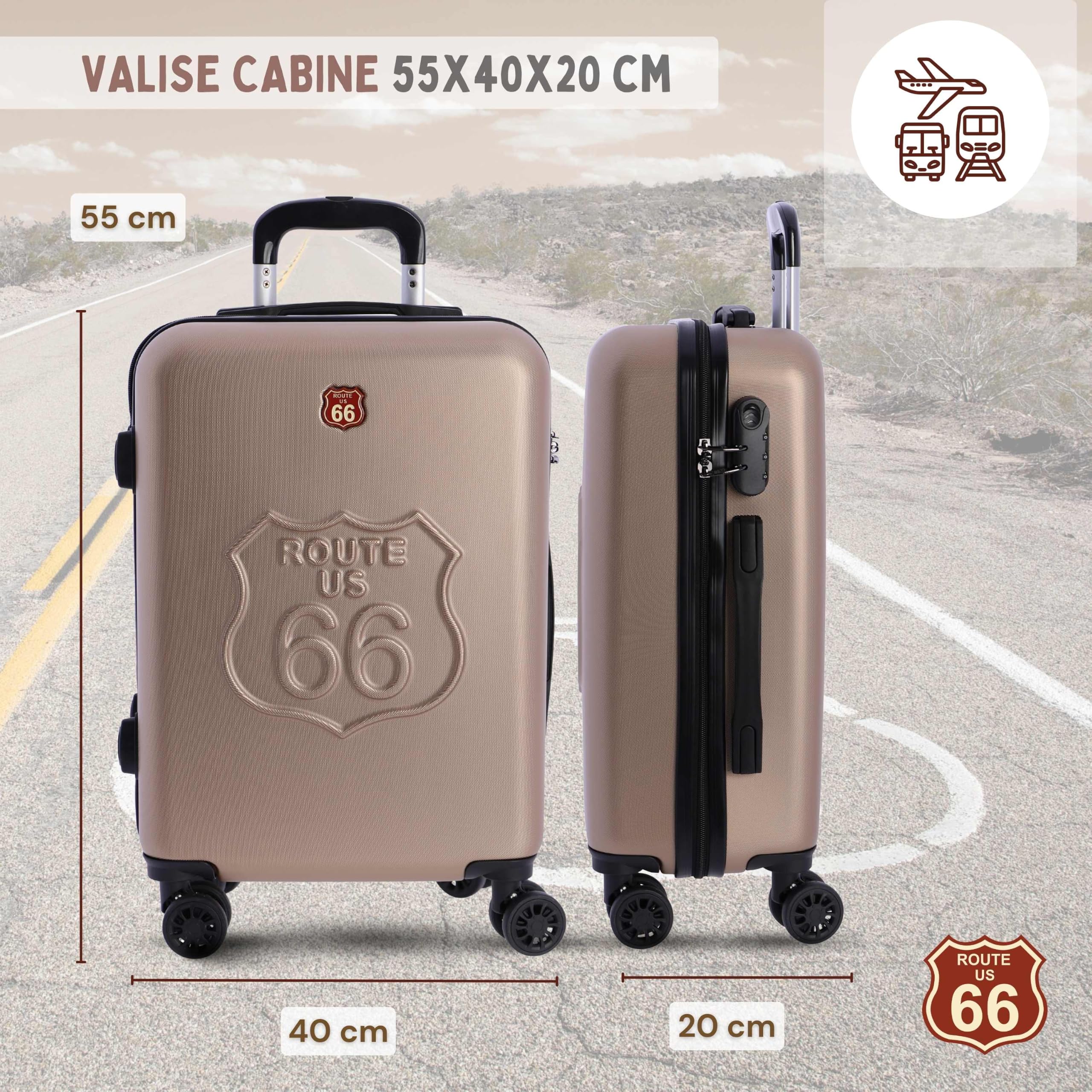 Route 66 - Walizka kabinowa 55x40x20 sztywny ABS 4 koła - bagaż samolotowy | Lekka twarda walizka, bagaż podręczny Ryanair, walizka na 4 kółkach, torba kabinowa samolotu, walizka podróżna na kółkach