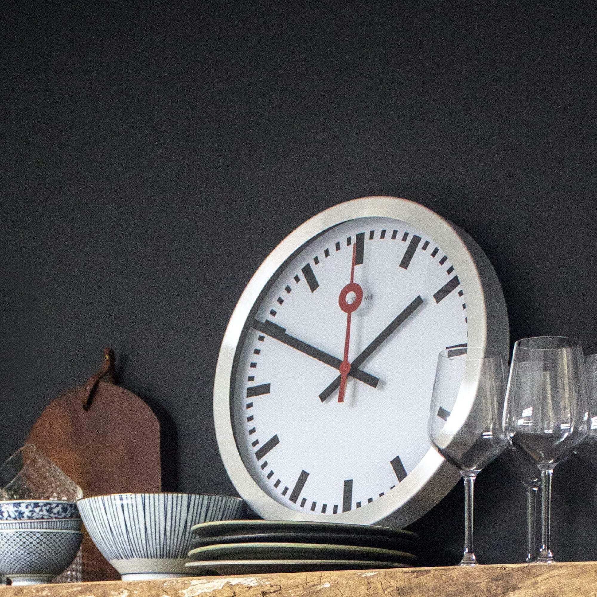 NeXtime Reloj de pared - Estación de trenes "STATION", muy silencioso, blanco, redondo, ø 35 cm
