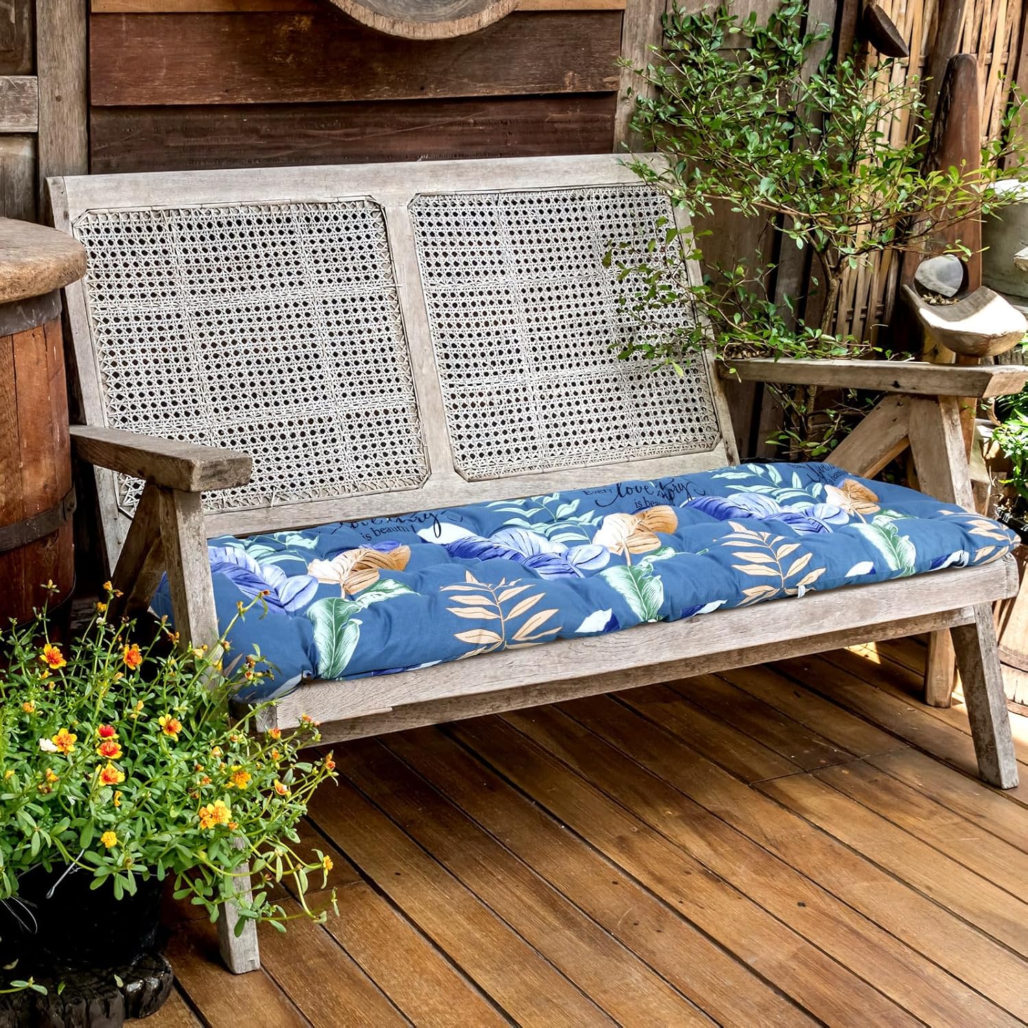 Huwena 2 Pcs Outdoor Lounge Chair Cushions 67 x 21 Inch Patio Lawn Lounger Cushion Floral Printed Thickened Lounge Chaise Pads Replacement with 6 Tie for Outdoor Indoor Furniture(Multi Leaves)