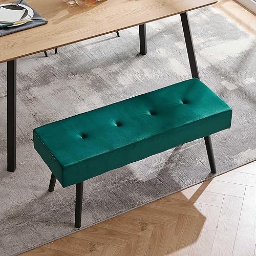 Miniatura 3 de Banco para entrada, banco de comedor tapizado sin brazos, elegante banco de terciopelo para sala de estar, copetudo con patas de metal fuertes para
