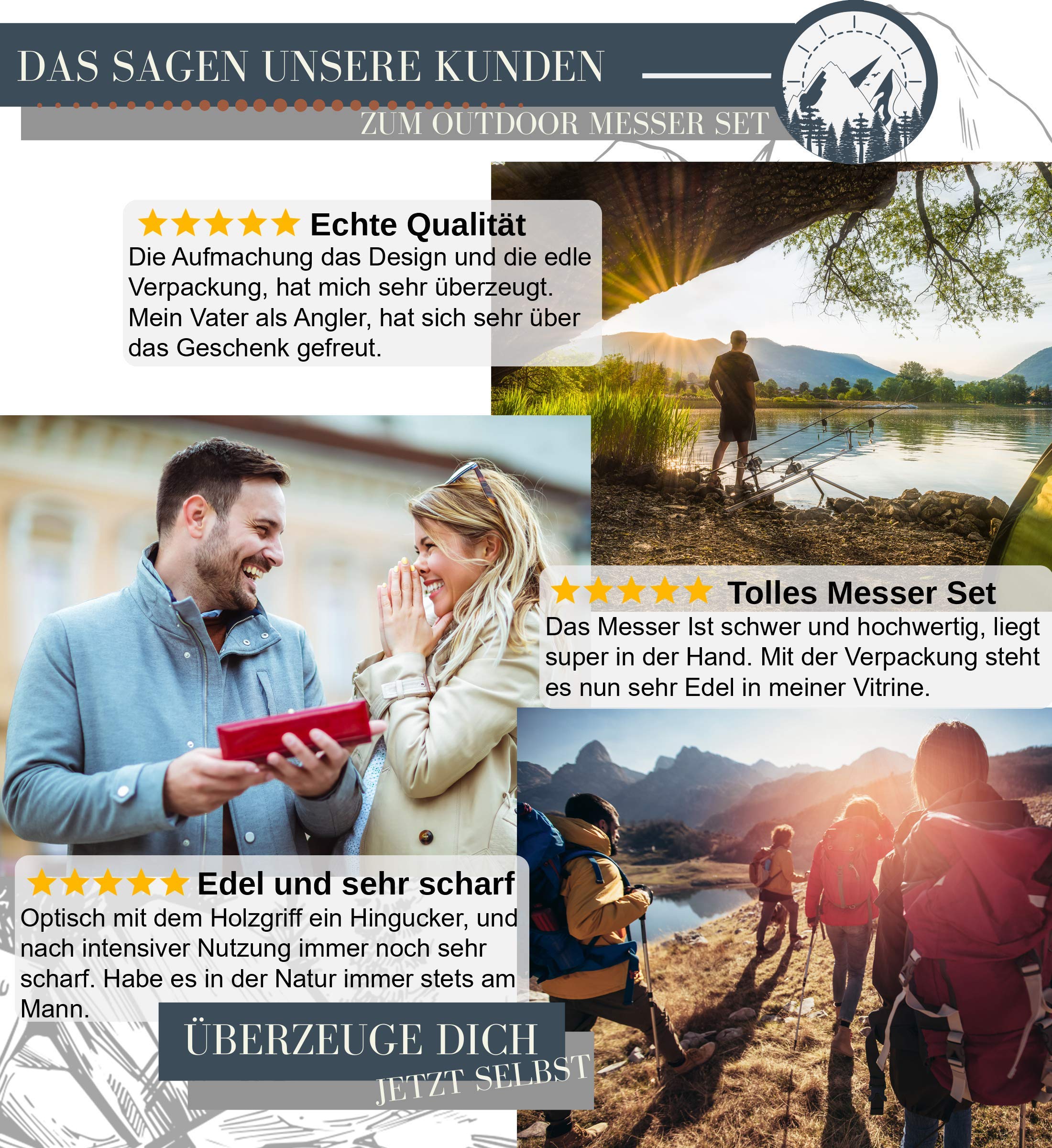 Le Flair® Outdoor Messer - Einhandmesser Taschenmesser mit 8,5cm Edelstahl Titanklinge - Survivalmesser mit Korrosionsschutz - Bushcraft Messer inkl. Messerschärfer und Magnetbox - Klappmesser