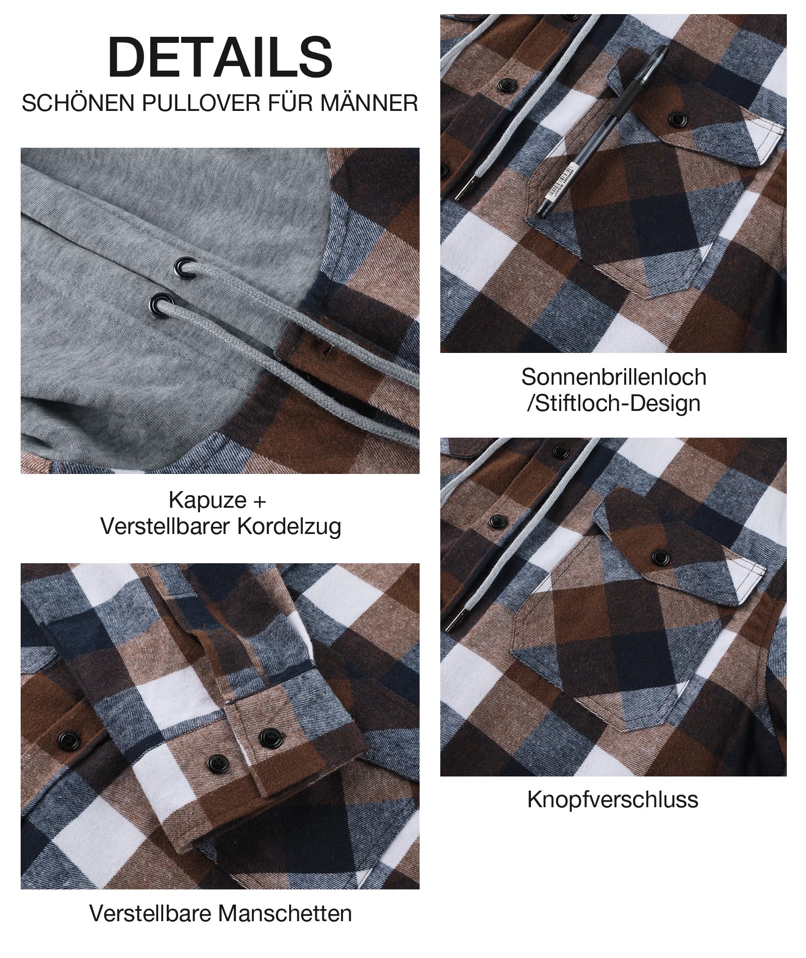 SwissWell Camicia Uomo Flanella Felpe Uomo Camicia a Quadri Manica Lunga Casual Camicia con Cappuccio M-3XL
