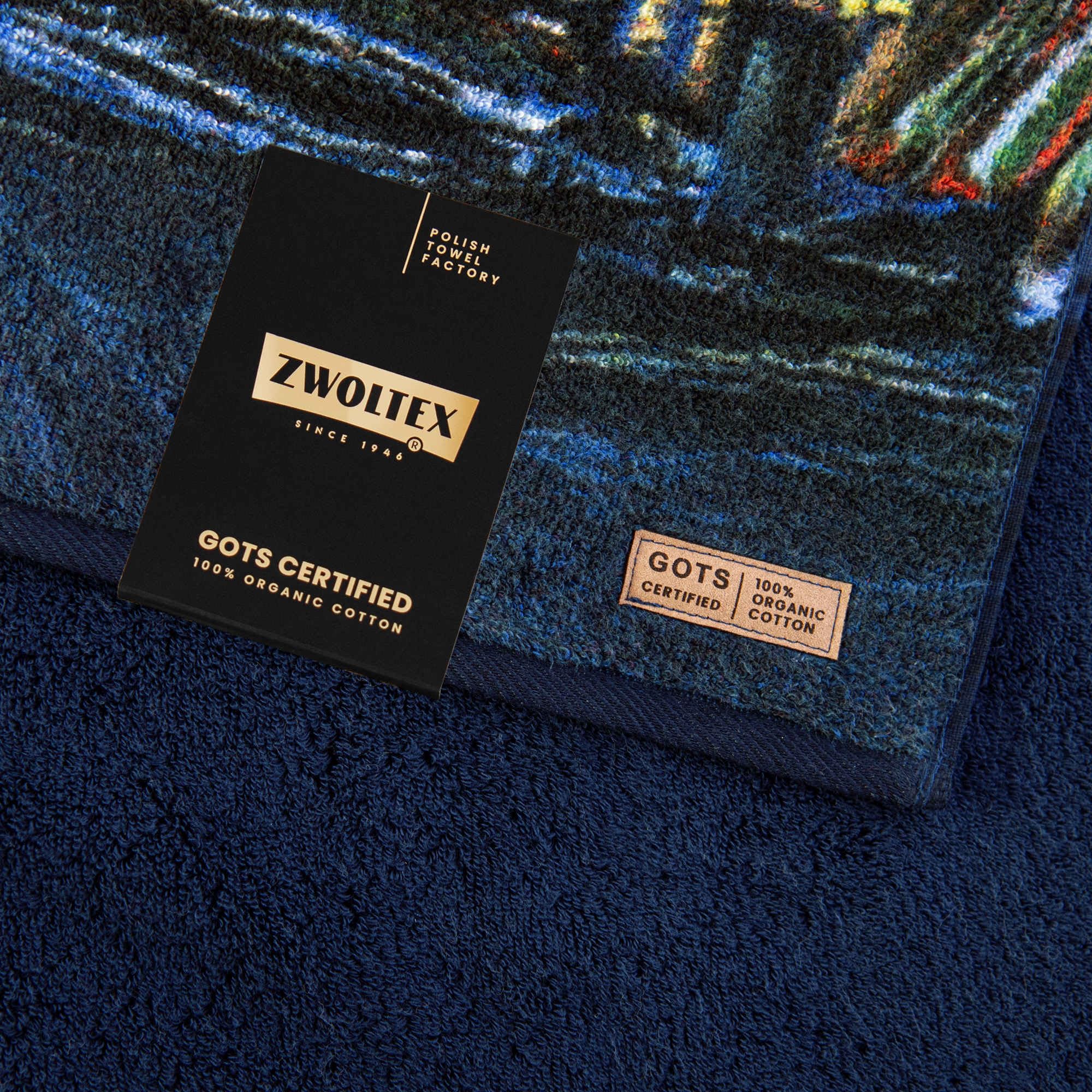 Zwoltex - Toallas Premium Vincent - La Noche Estrellada, Toalla Impresa de 70x140 cm Hecha de 100% algodón orgánico de 600g con certificación Gots, Suave y Absorbente Toalla - Azul Oscuro