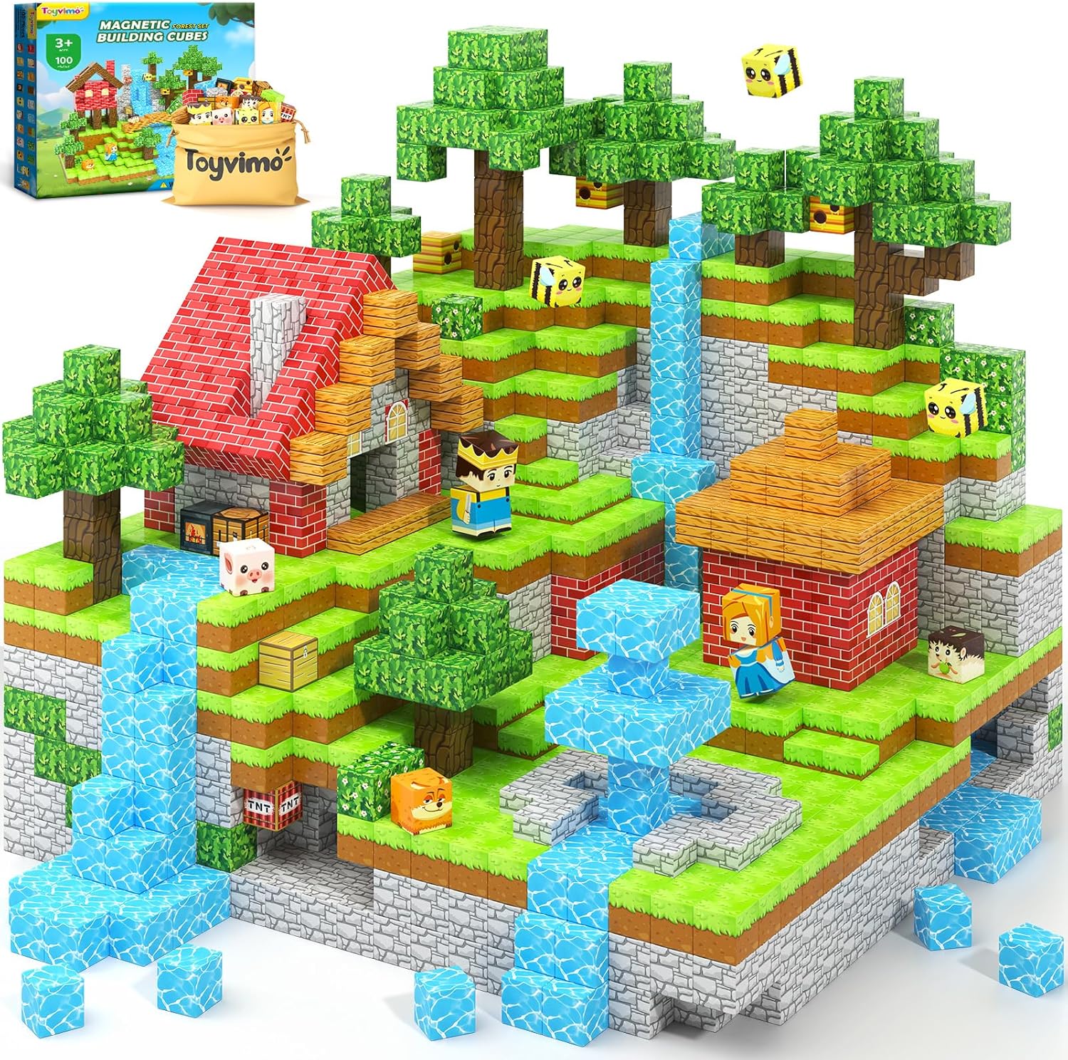 Magnetic Blocks 100PCS Compatible STEM Stacking Building Toys for Kids Ages 3+ Stream Magnets Creative Play 3 4 5 6 7 8 9 10 11 12 Year Old Boys Girls Birthday Gifts