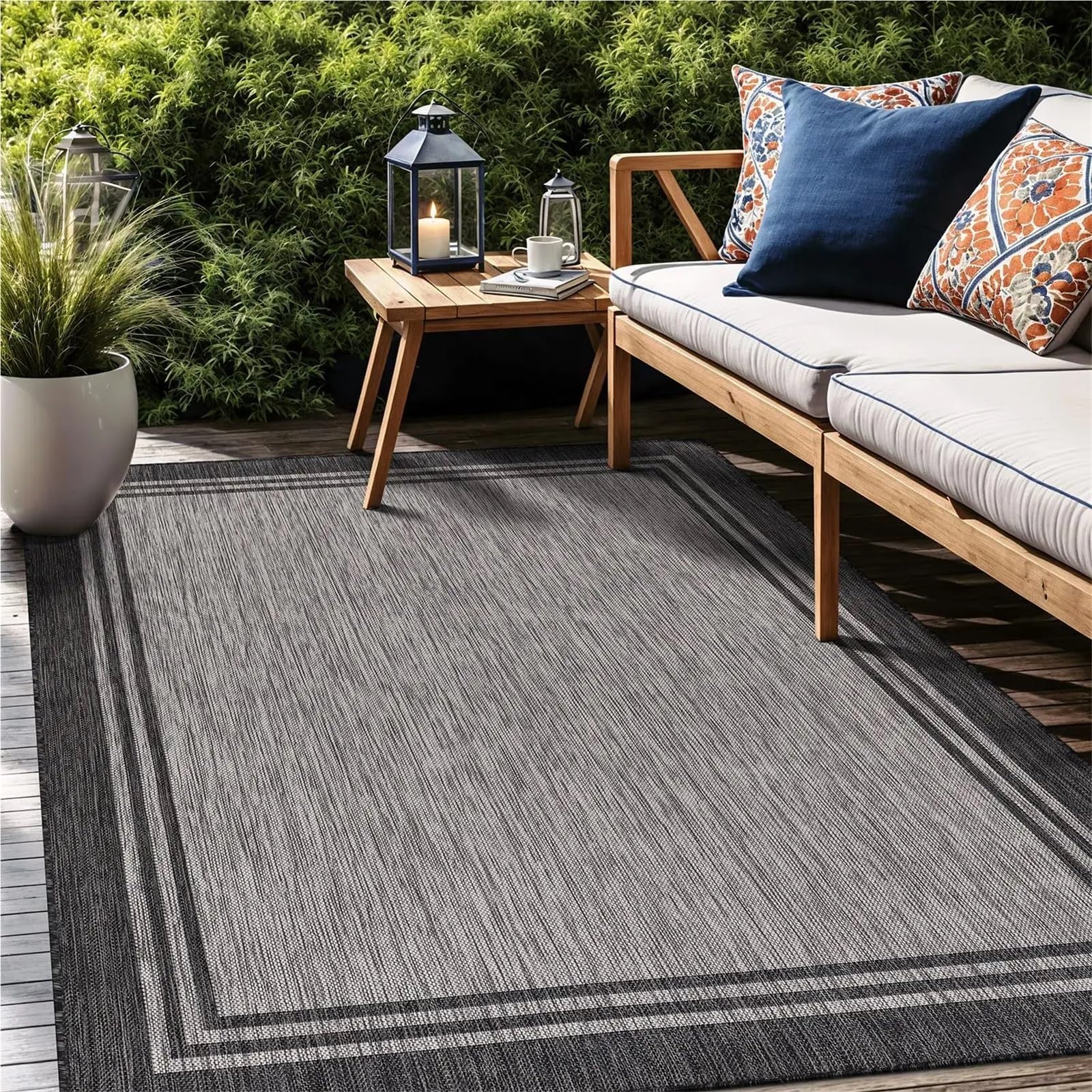 Tapis de Camping extérieur, Tapis for terrasse intérieure, Porche, imperméable, Facile à Nettoyer, ne perd Pas Ses Poils(Dark Gray)