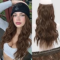 Vista 8 de Extensiones de cabello tipo aureola de 20 pulgadas, alambre invisible, ajustable, cabello largo ondulado, mejora sintética, 4 clips de seguridad