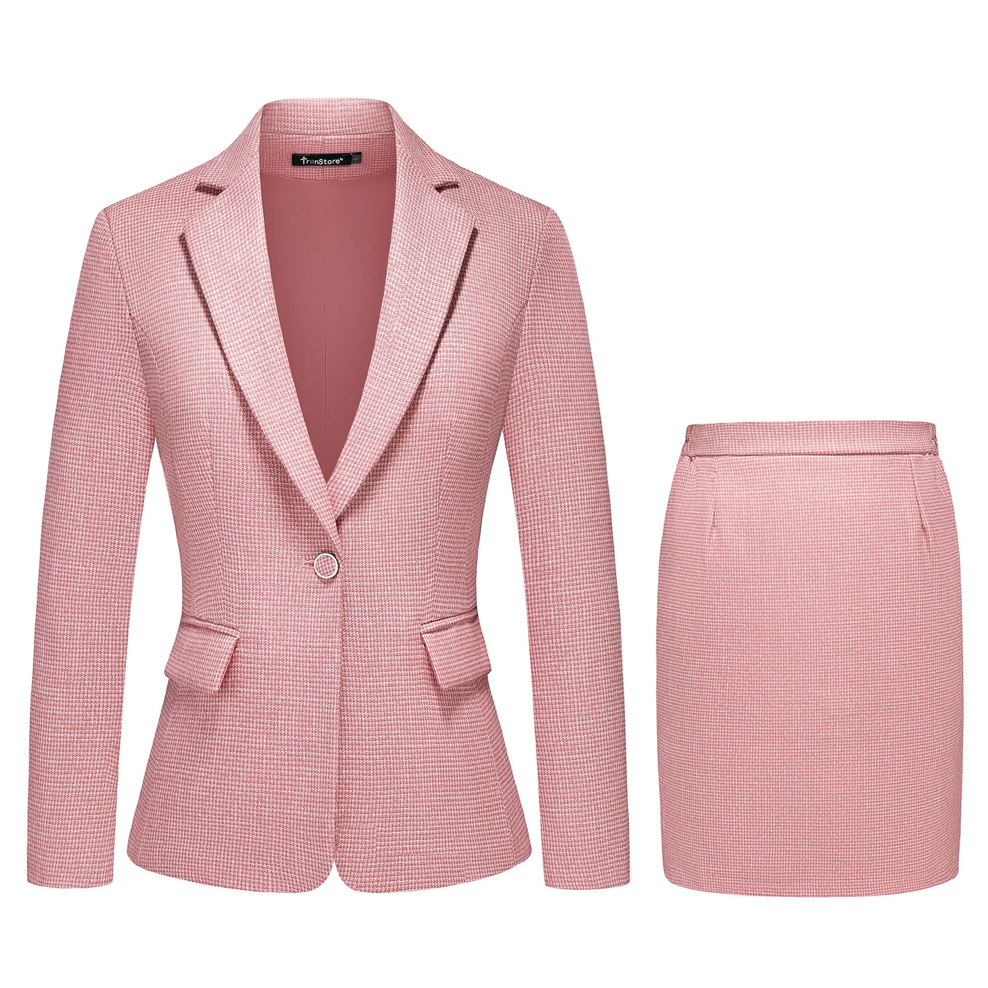 Womens Business Skirt Suit 2 Piece Set Plaid Houndstooth Blazer Pencil Skirt for Women