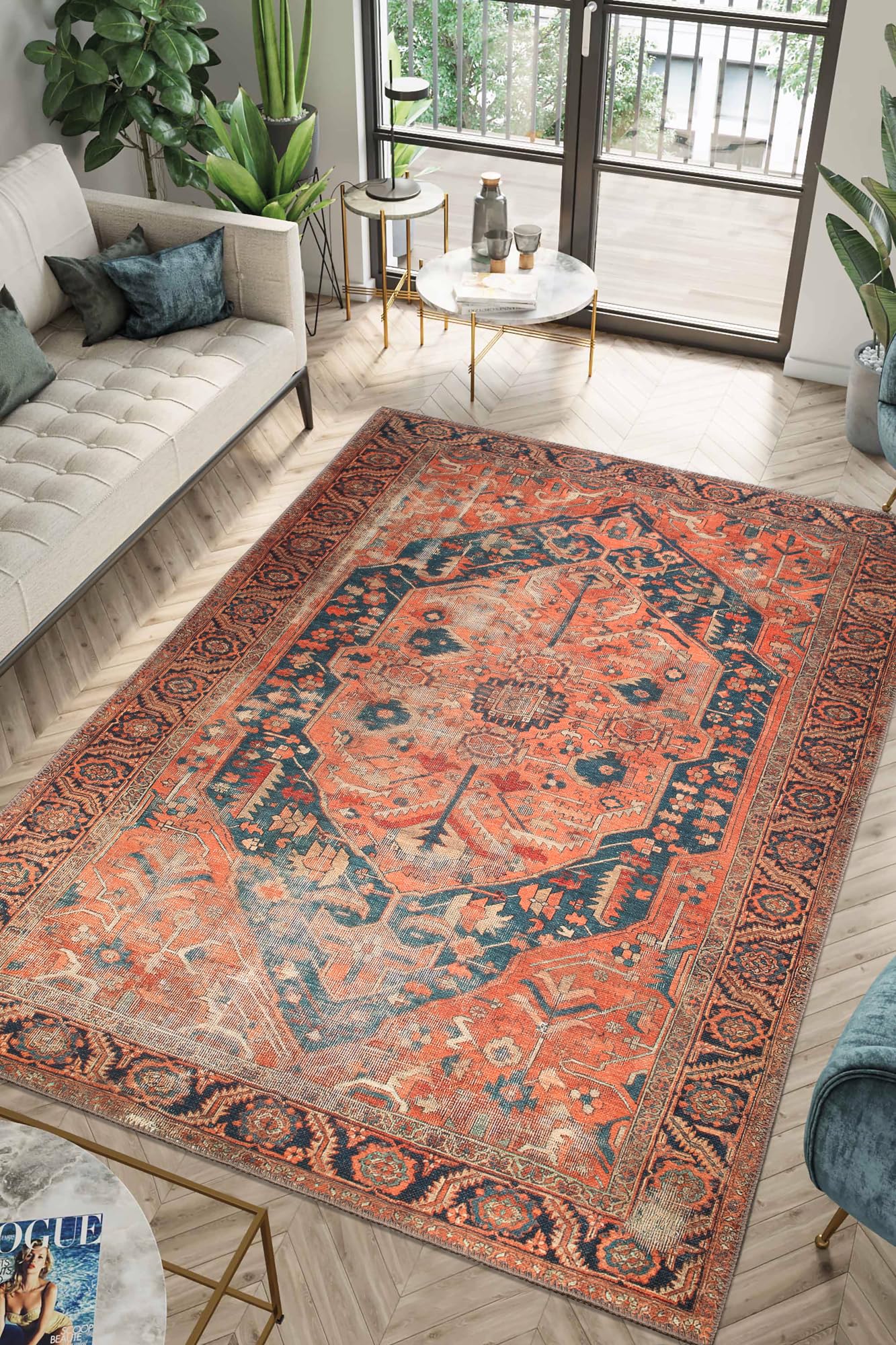 Keen Home Design 6x9 Rug - Machine Washable Area Rug with Non-Slip Backing, Ideal for Living Room, Dining Room, Bedroom - Vintage, Easy Clean, Durable