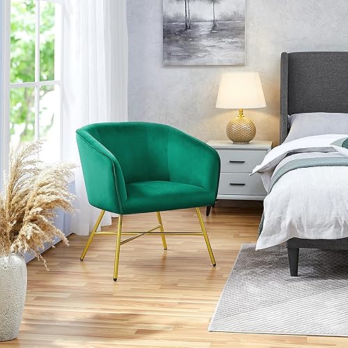 Miniatura 4 de Yaheetech Silla de sala de estar, moderna silla de terciopelo suave con patas de metal dorado y acolchado suave para sala de estar, dormitorio, sala