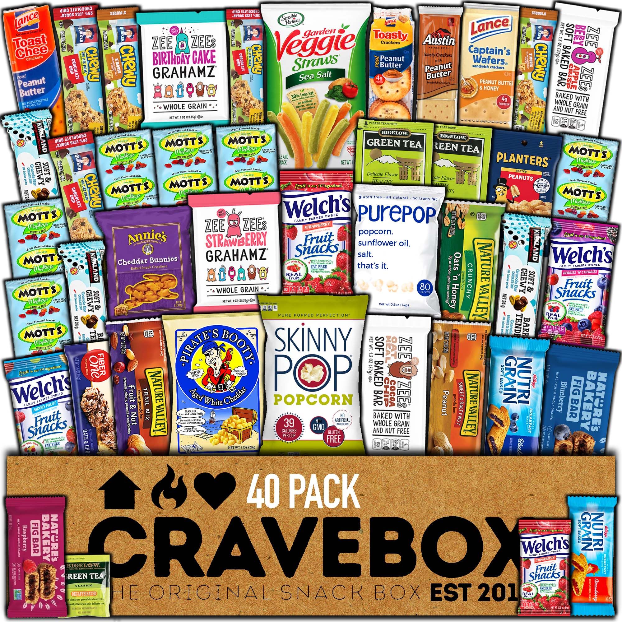 CRAVEBOX Healthy Snacks for Adults (40 count) Christmas Variety Snack Pack - College Back to School