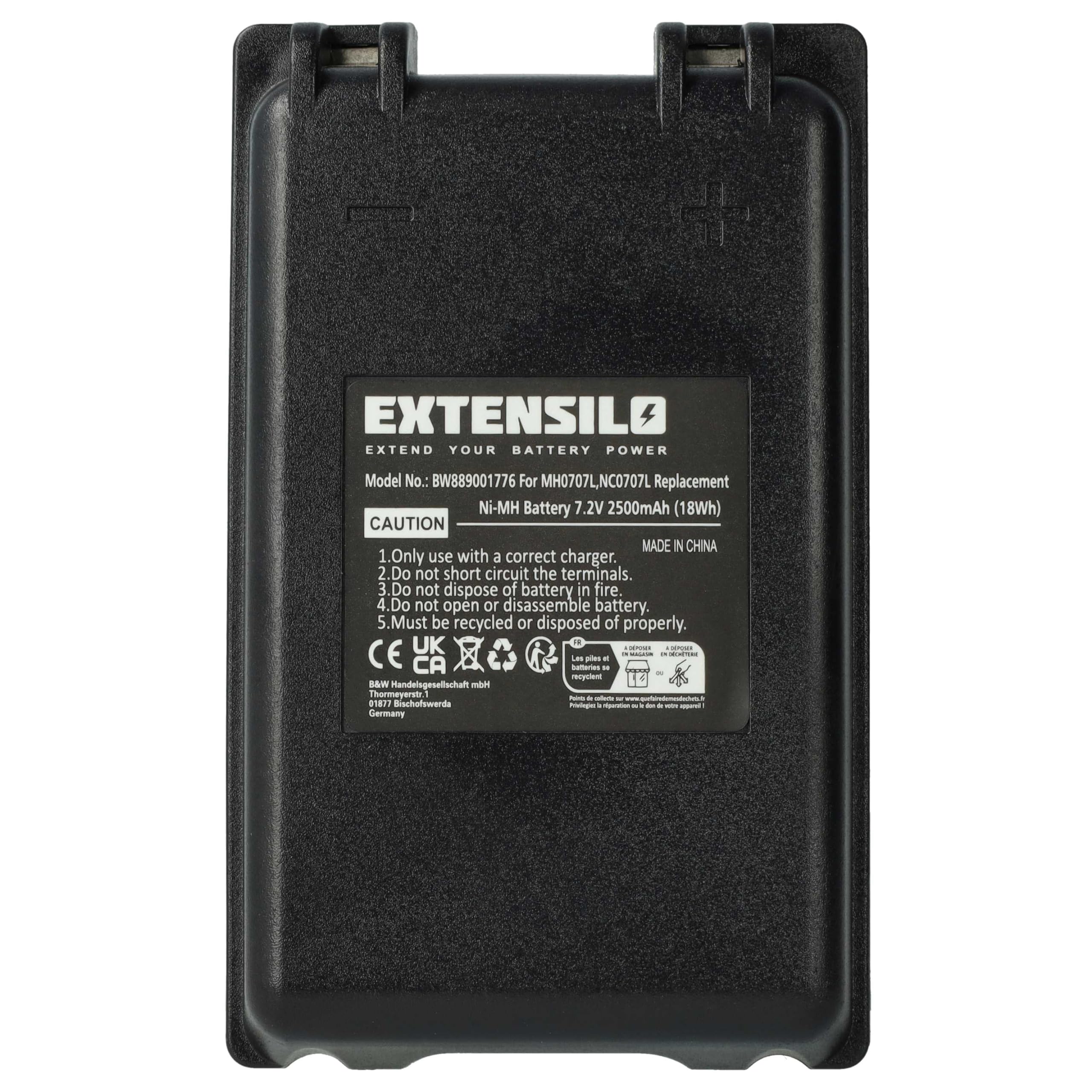 batteria sostituisce Autec MH0707L, NC0707L per Radiocomando Industriale, Telecomando (2500mAh, 7,2V, NiMH) - Nero