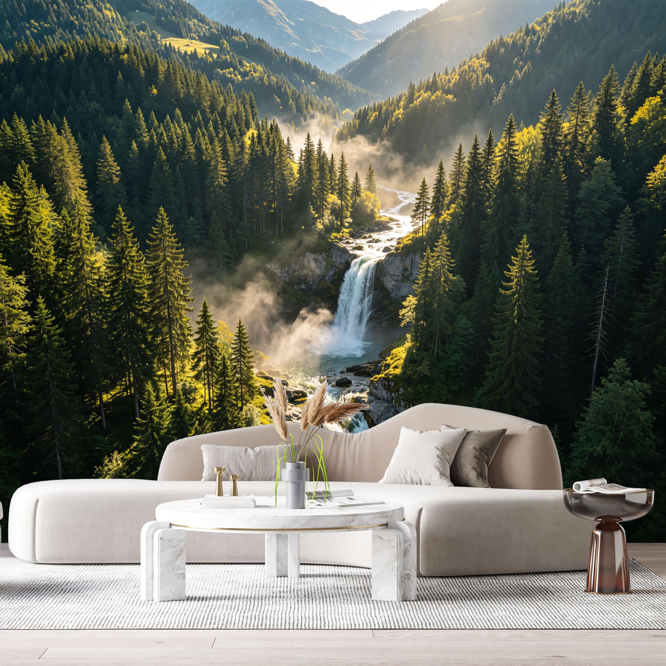 Custom Size Wall Murals Mountain Lake Landscape Waterfall Forest Nature View SelfAdhesive Wall Fabric Removable Large Wallpaper for Photo Living Room