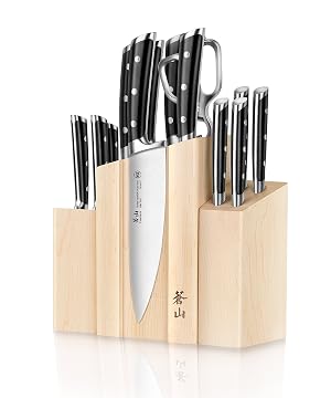 Cangshan TS Series 1021431 Swedish 14C28N Steel Forged DENALI Magnetic Knife Block Set Maple