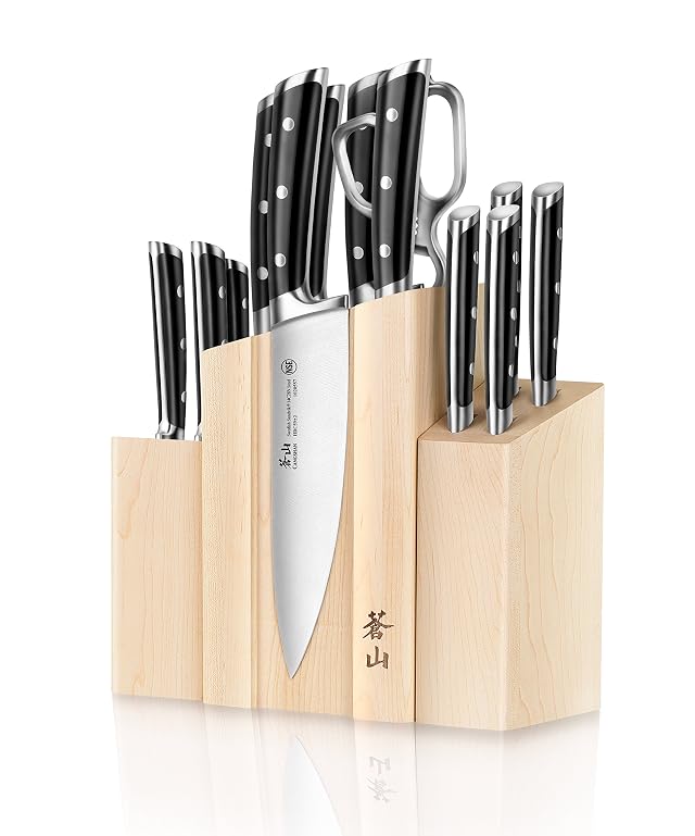Cangshan TS Series 1021431 Swedish 14C28N Steel Forged DENALI Magnetic Knife Block Set Maple
