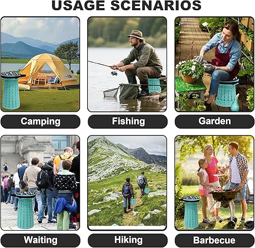 Miniatura 8 de ALEVMOOM Taburete telescópico de camping para adultos Taburete plegable portátil ligero para exteriores, reposapiés retráctil, asiento telescópico