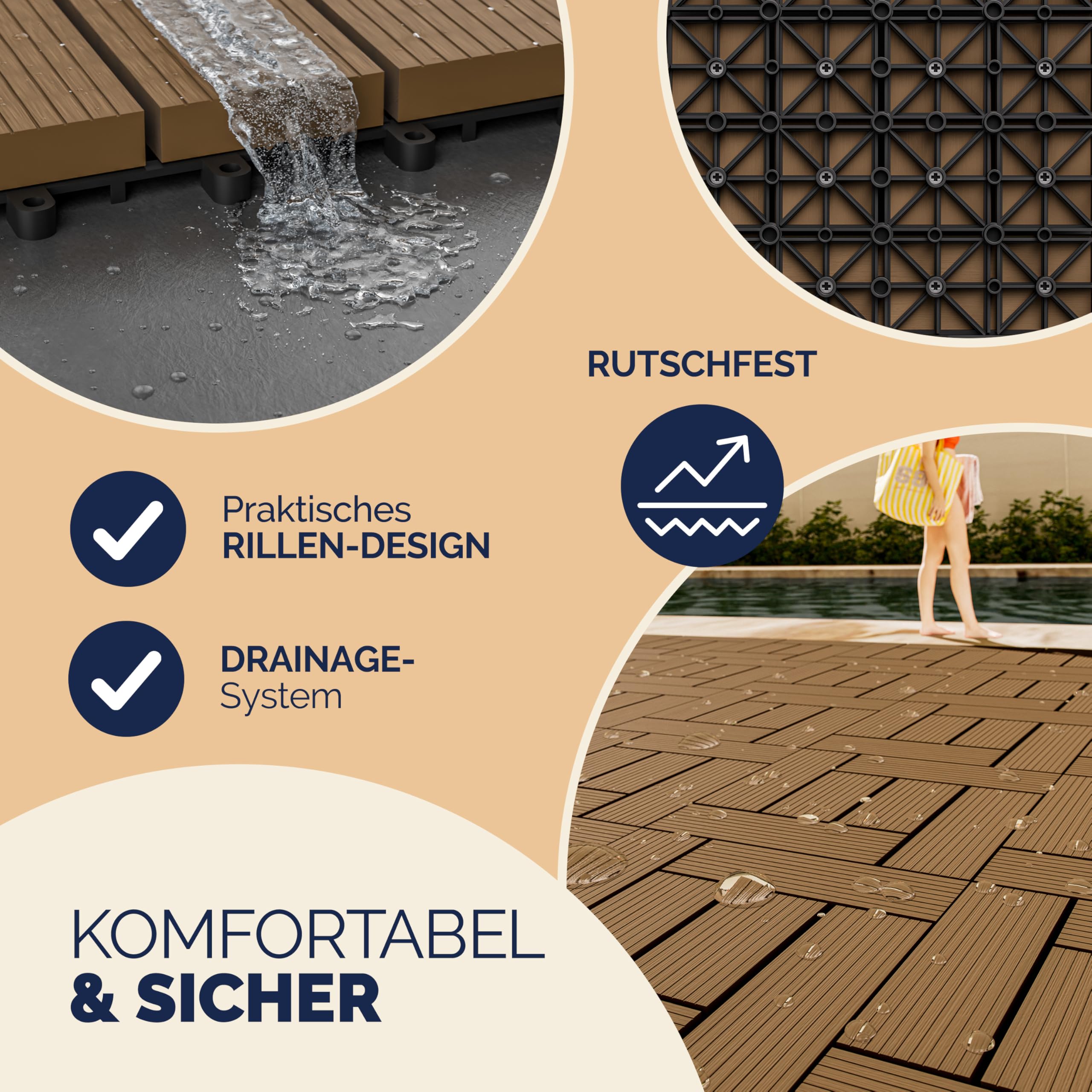 Casaria® Set Baldosas Exterior WPC Losetas Jardín Aspecto Madera Antideslizantes Rejilla Drenaje Resistente Intemperie Suelo Terraza Balcón Patio Cubiertas Interior Sistema Clic Terracota 30x30cm 4m²