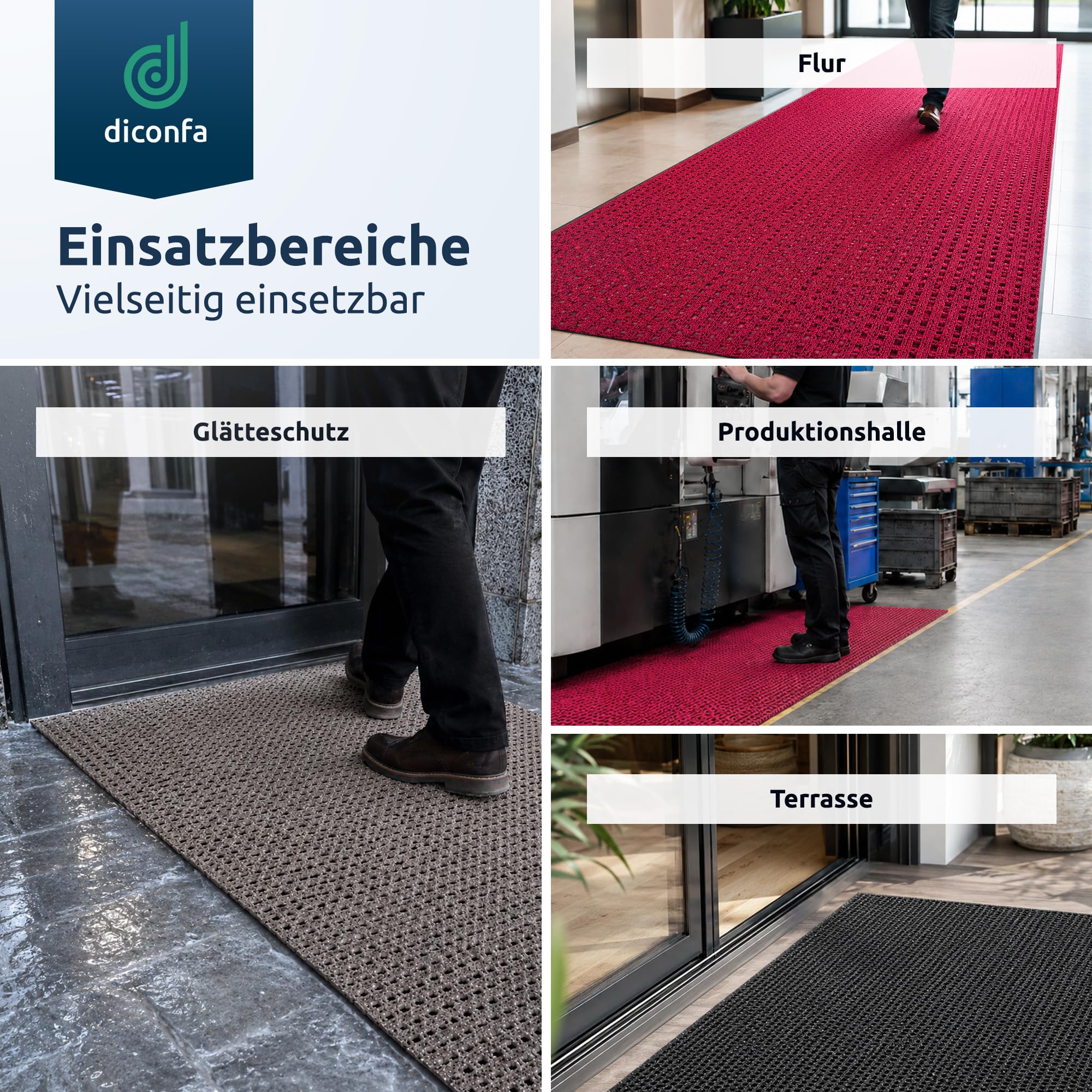 diconfa Sicherheitsmatte PVC gegen Glätte grau, 1m x 3m, 6mm dick | AUF MAß - 0,1m bis 1,8m BREIT - 0,1m bis 10m LANG - Antirutschmatte Außenbereich Eis Schnee gegen Granulat Beschichtung