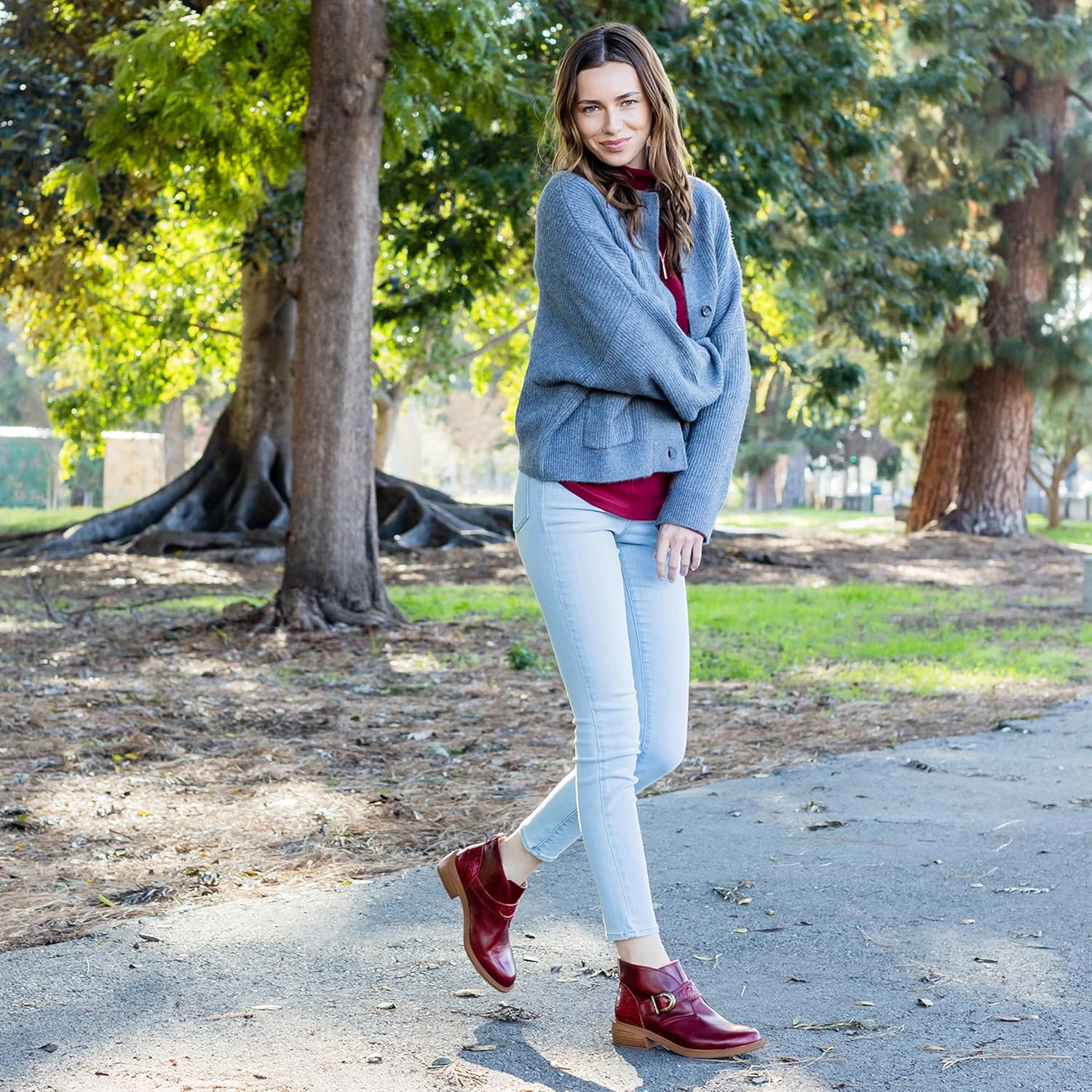 Alegria Womens Mikki Western Buckle Leather Bootie