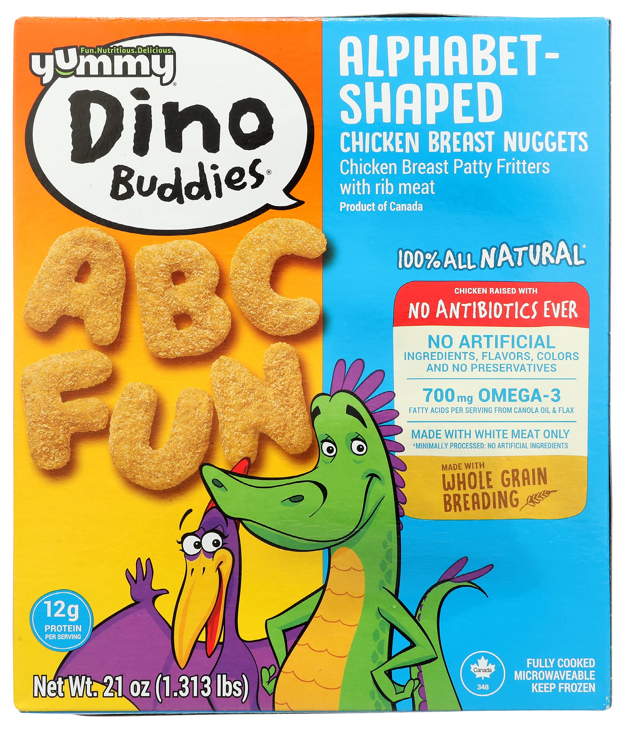 YUMMY DINO BUDDIES FROZEN REGULAR CHICKEN ALPHABET NUGGET 21 OZ - 0064563227961
