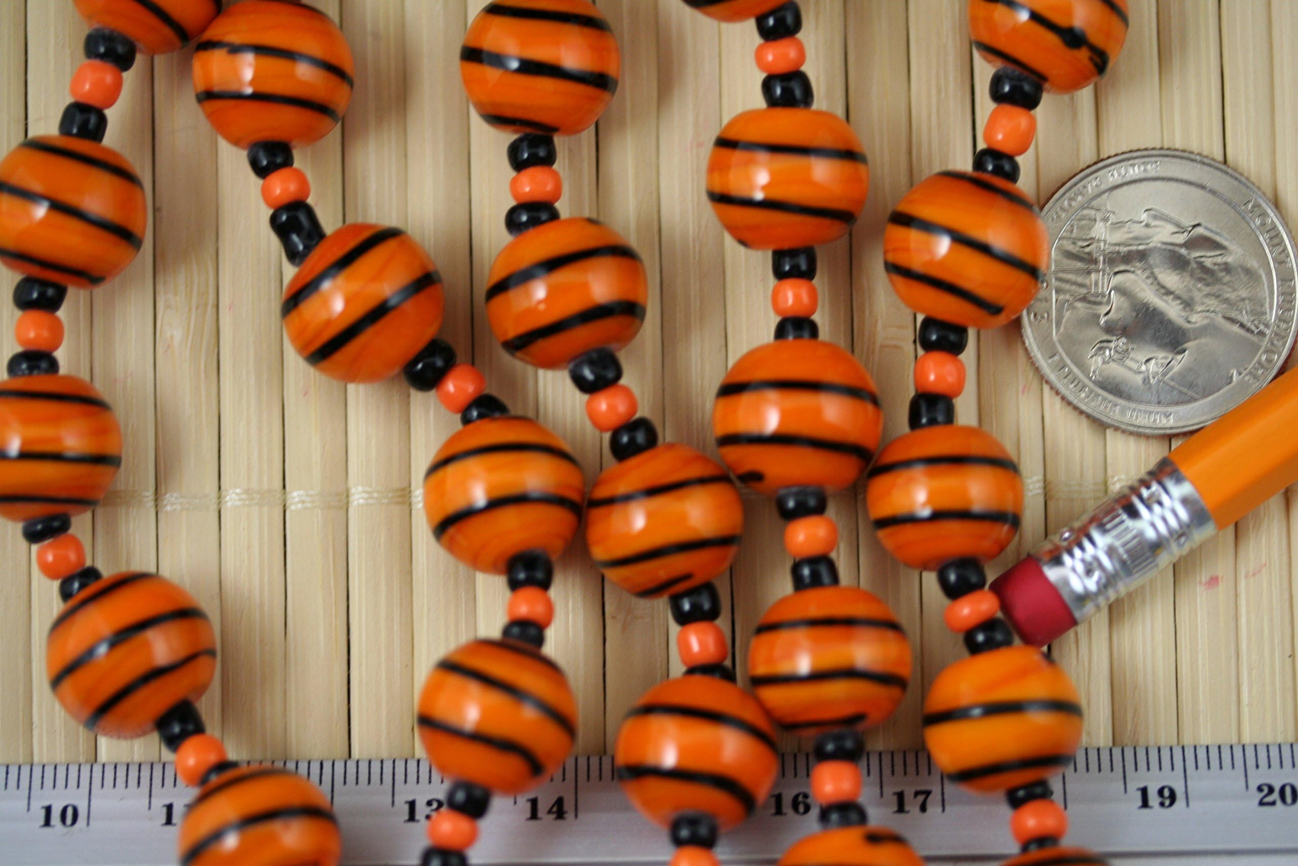 Halloween Orange Round w/Black Swirl Lampwork Glass Beads (Pack of 12 beads)
