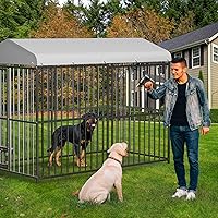 Vista 3 de Perrera resistente para perros de 8 x 4 x 6 pies con techo y cubierta bloqueable, jaula grande para todo tipo de clima, para perros medianos