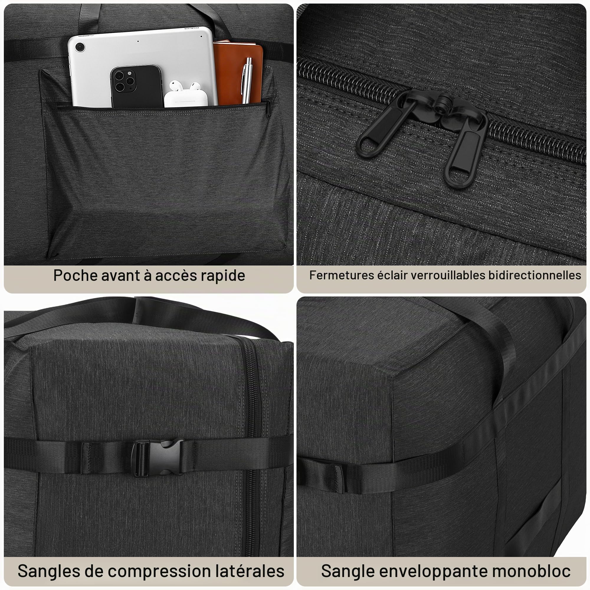 120L Sac de Voyage, Grand Sac de Voyage Imperméable et Résistant aux Déchirures, pour Déménagement, Rangement, Voyage, Camping pour Homme et Femme