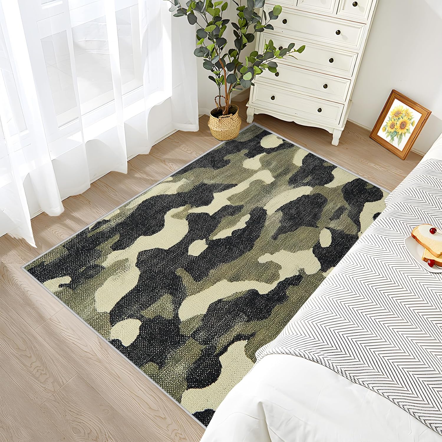 Camouflage Rugs for Boys Bedroom - 2x3 Rug, Camouflage Area Rug, Military Camo Washable Non Slip Soft Rugs, Army Camo Green Carpet, Abstract Art Home Decor, Camouflage Gifts for Men