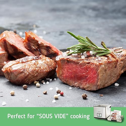 Miniatura 6 de Bolsas selladoras al vacío. Rollos de 11 x 50 y 8 x 50 con 100 cuartos de galón de 8 x 12 pulgadas bolsas preselladas. Bolsas de calidad comercial.