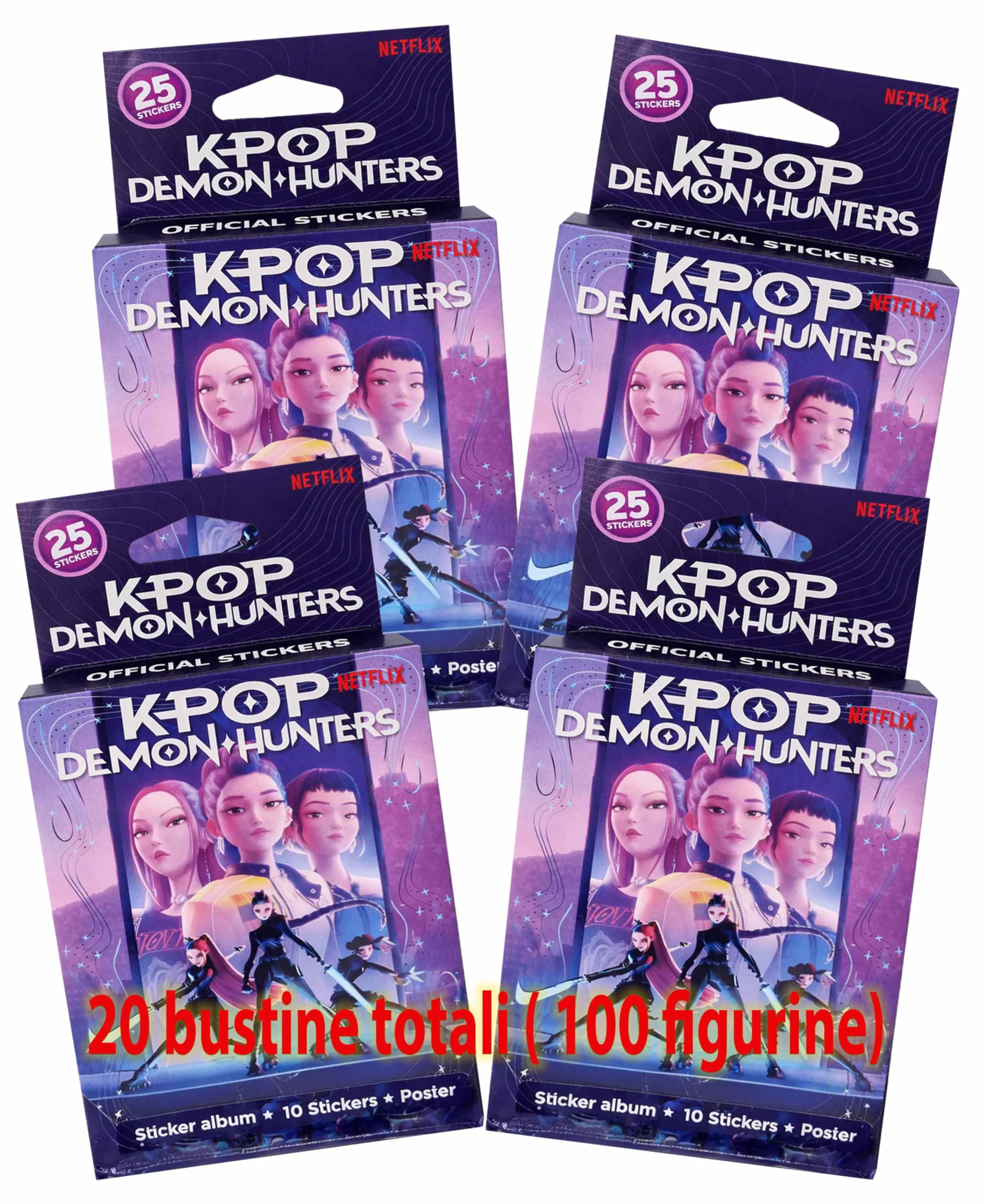 K-Pop Demon Hunters 4 Ecoblister da 5 Bustine (20 Bustine Totali) – Figurine Collezionabili per Album K-Pop Demon Hunters