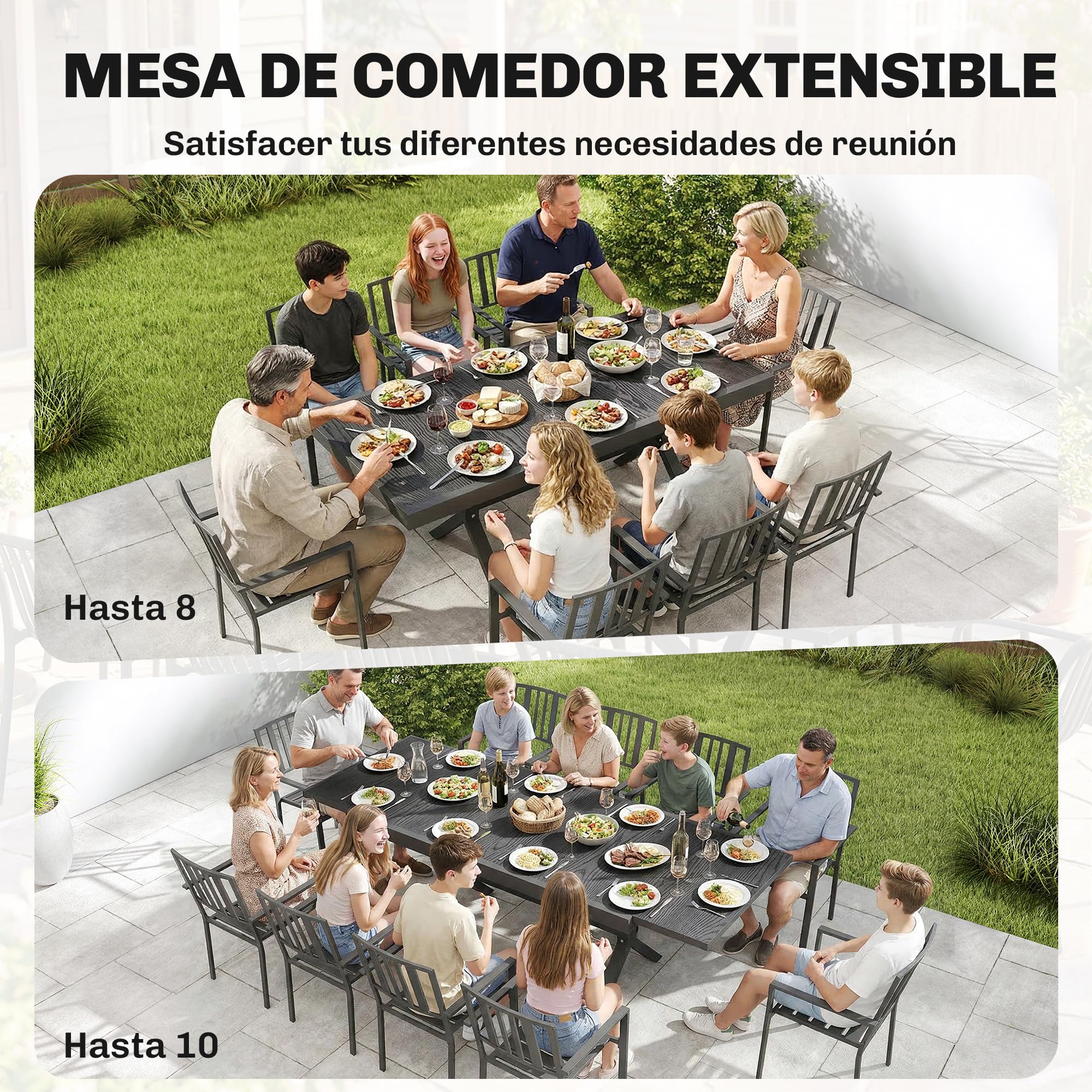 Outsunny Mesa de Jardín Extensible con Superficie de Aluminio, 154/214x85 cm, Mesa de Comedor Exterior Extensible Rectangular con Imitación Madera para 8-10 Personas, para Patio, Terraza, Gris Oscuro