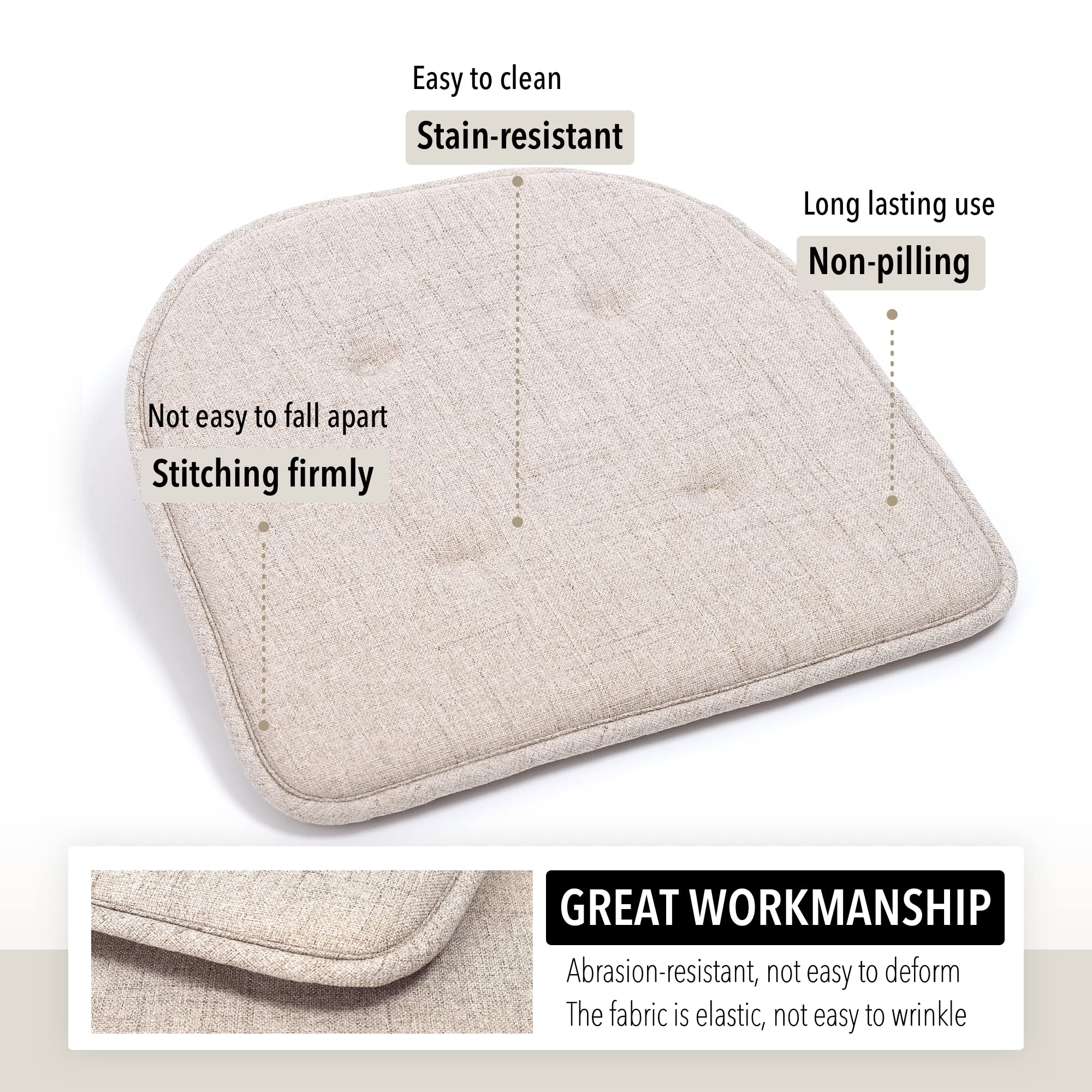 Tromlycs Dining Room Chair Cushions Set of 4 for Dining Kitchen Chairs Pads Seat Cushions Indoor Non Slip U Shaped 17 x 16 Inch Linen