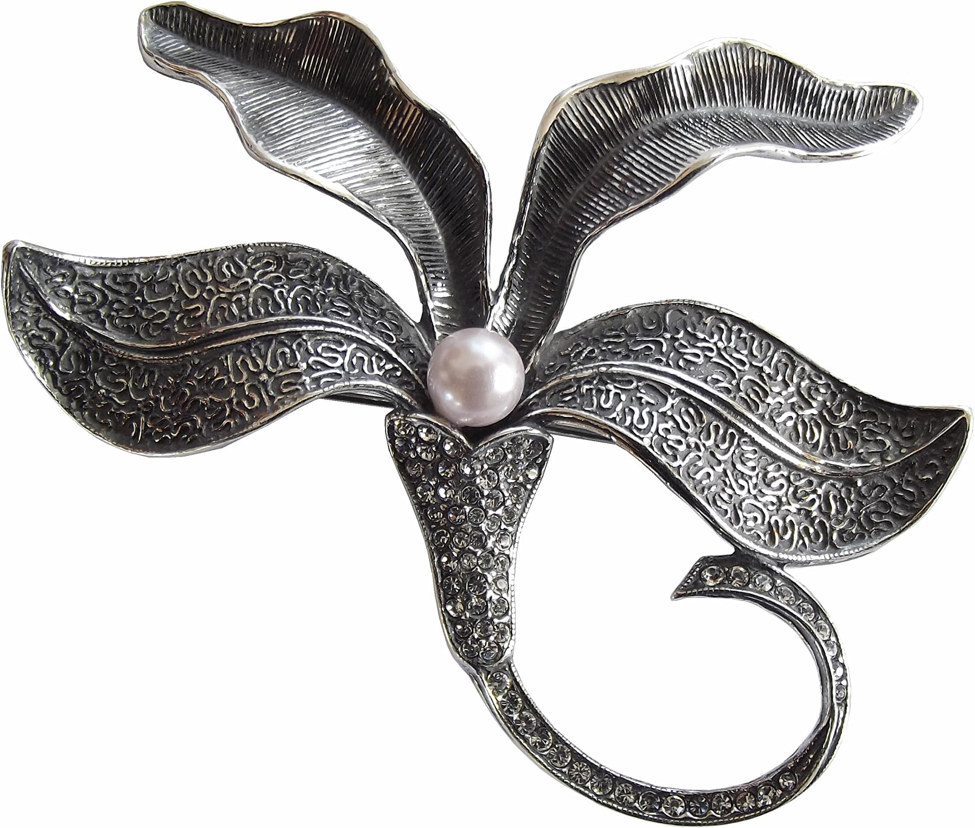 Art Nouveau Style Orchid Blossom Brooch 925 Silver
