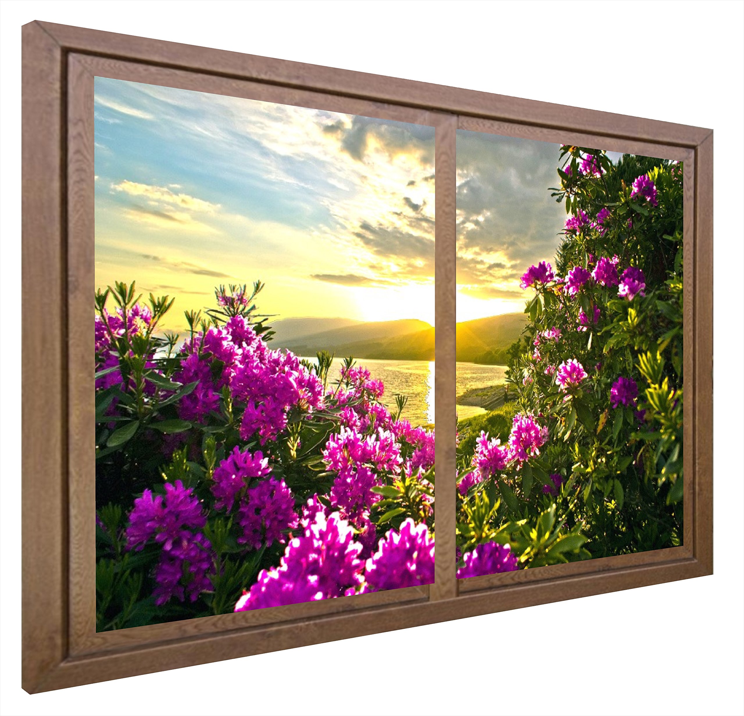 Fausse fenêtre rétroéclairée Sunset en noyer pour illuminer votre salon avec une ambiance chaleureuse