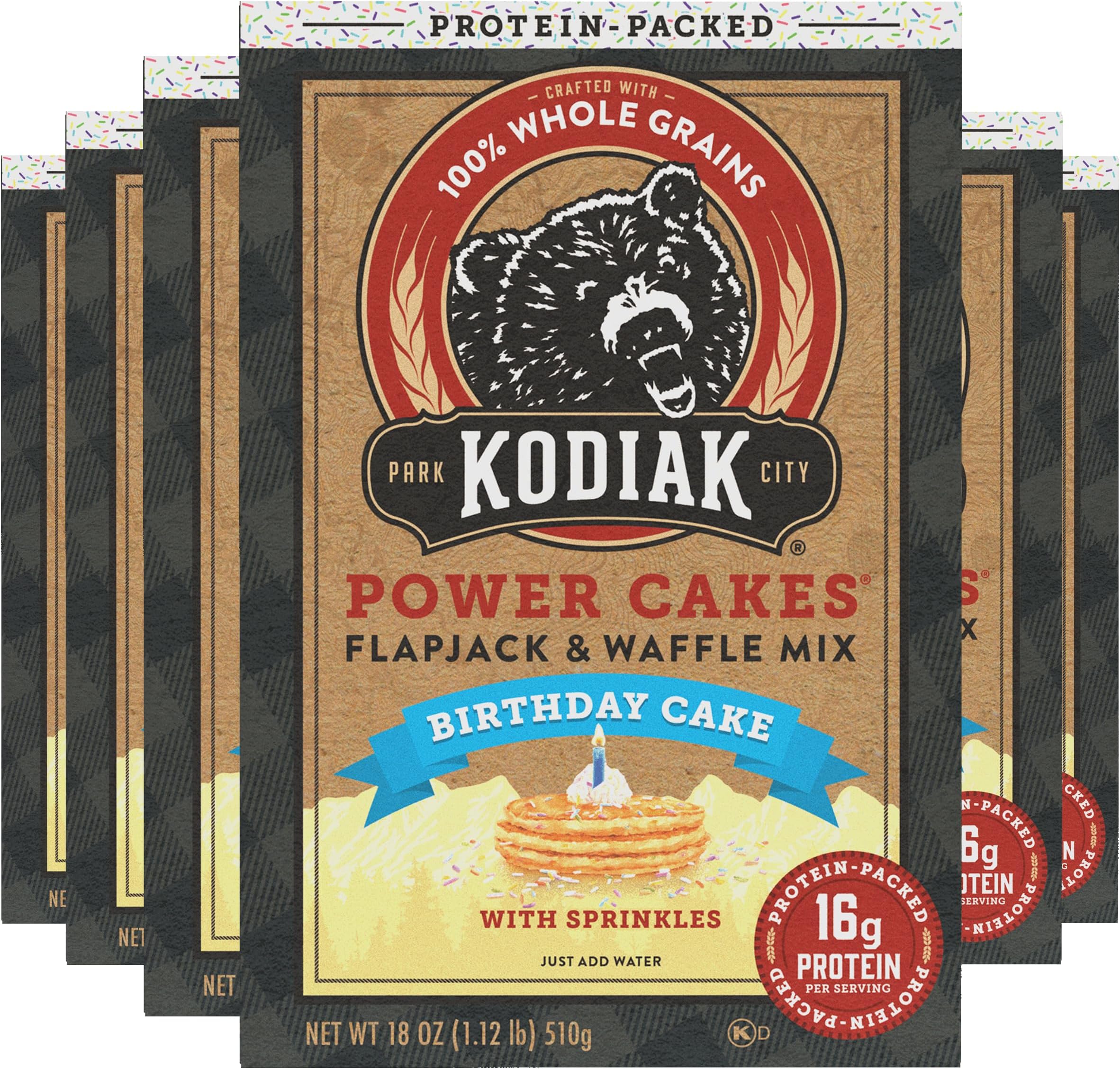 Power Cakes - Protein Pancake Mix & Waffle Mix - 100% Whole Grain- Birthday Cake Flavor (Pack of 6)