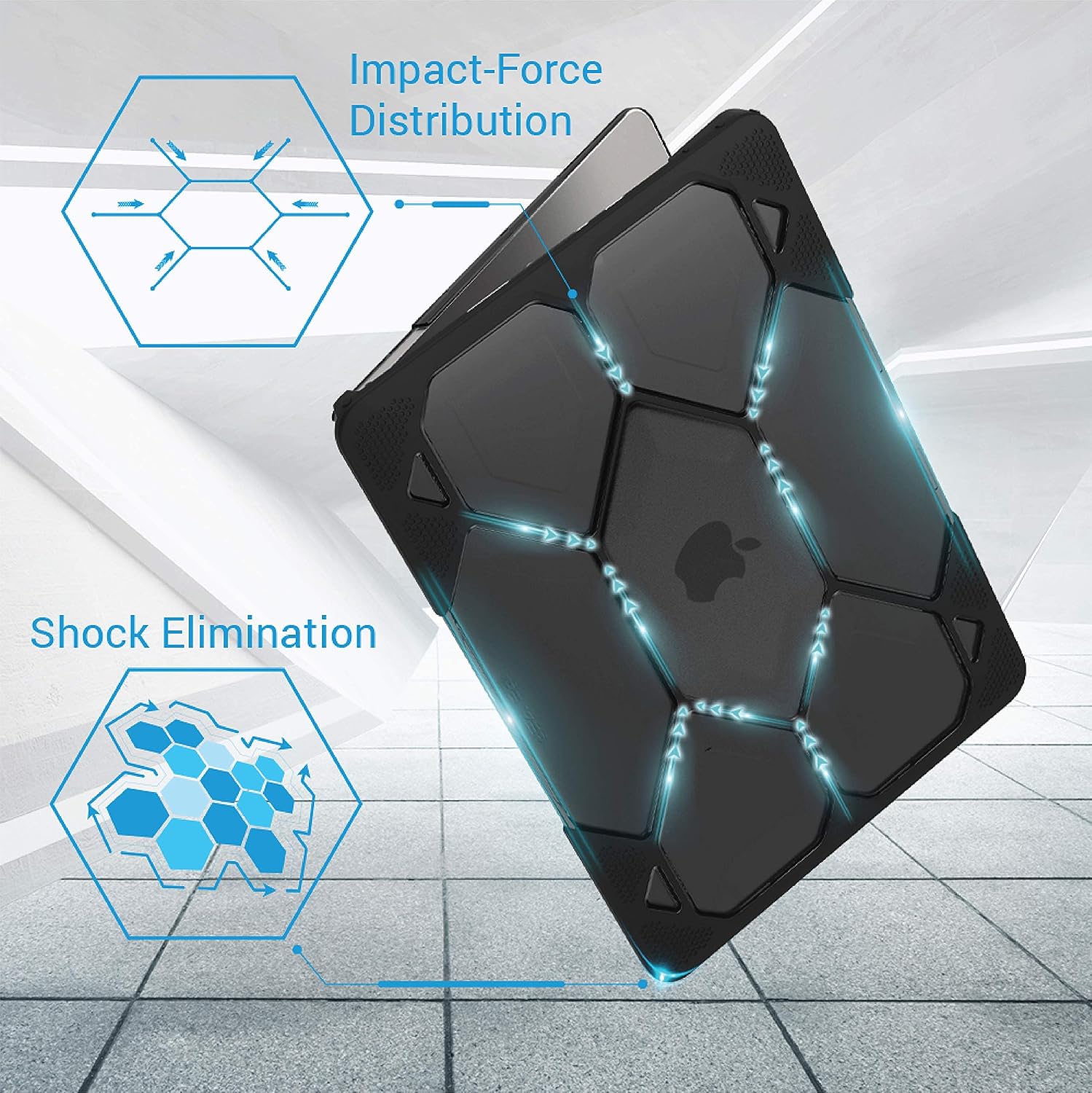IBENZER Compatible with M2 2023 2022 MacBook Air 13 inch Hexpact case, Heavy Duty Case for Model A2681, Protective Cover for New M2 Mac Air 13.6 in with Touch ID, CrystalBlack, HPE-AT13-KK