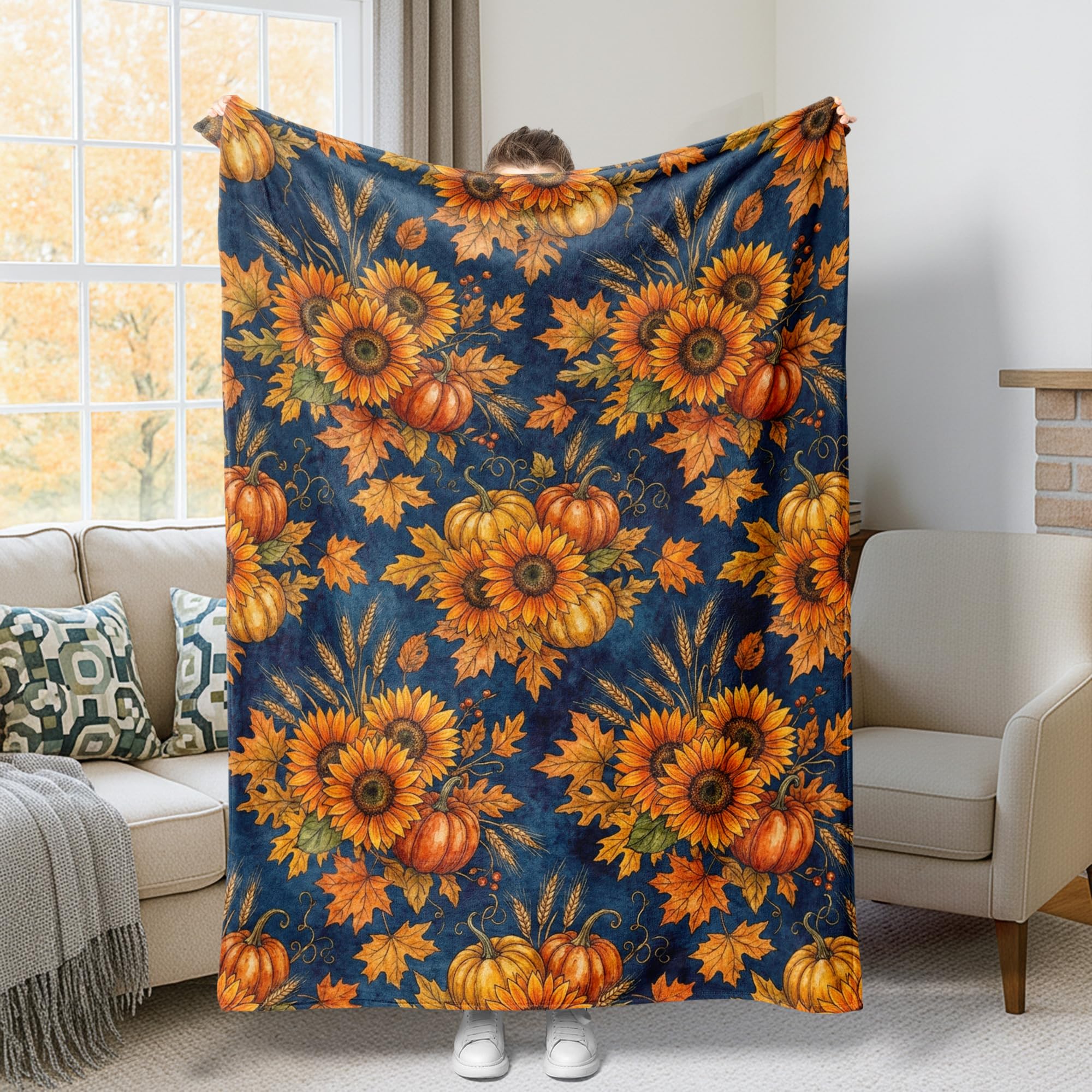 Jeté de lit en polaire premium jeté de canapé doux motif citrouilles rustiques
