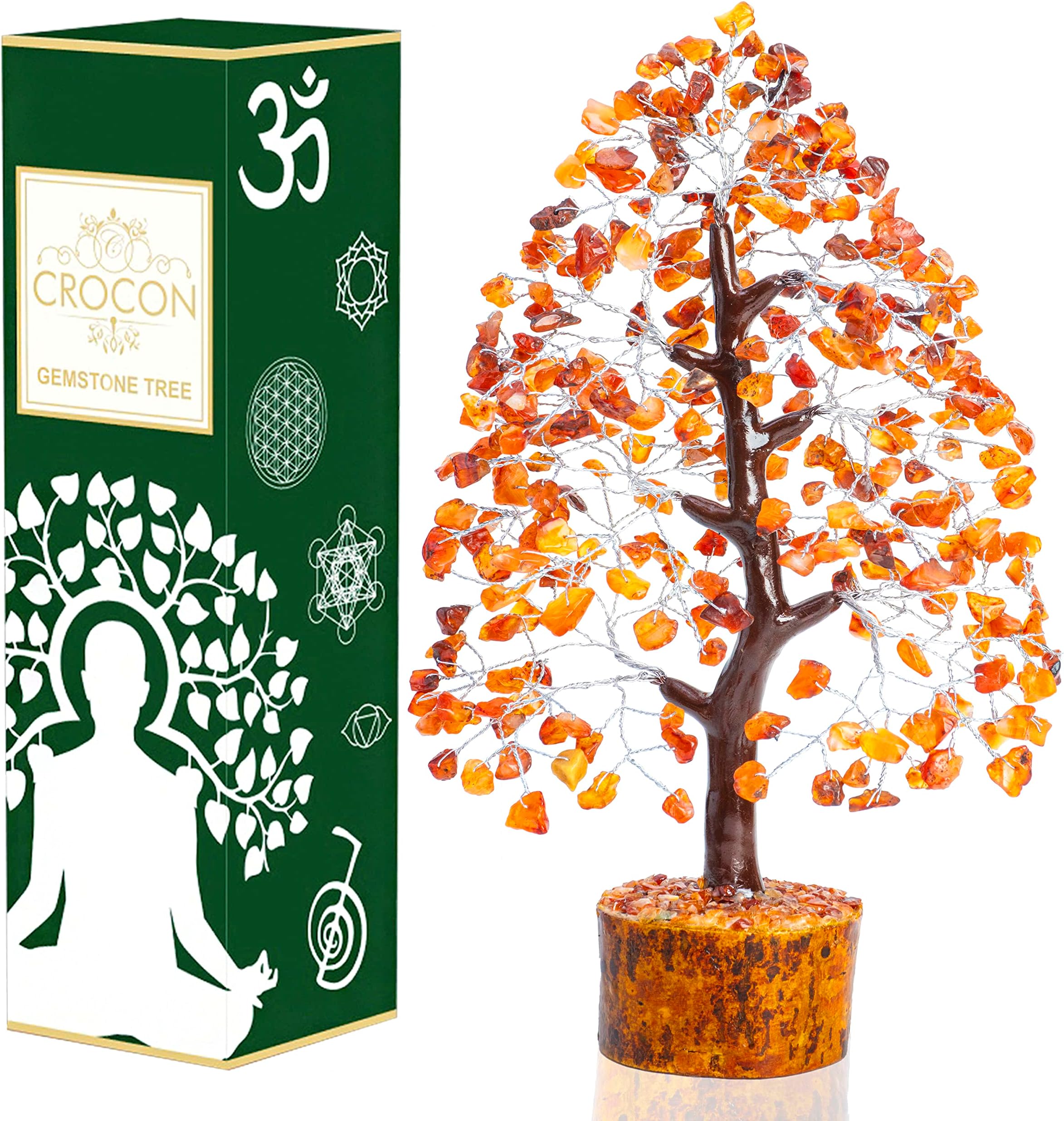 Carnelian Chakra Tree of Life - Crystal for Positive Energy, Handmade Gemstone Feng Shui Decor - Good Luck Money Bonsai, Orange Healing Crystals for Sacral Chakra, Prosperity Gift
