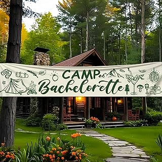 Camping Bachelorette Party Decorations Camp Bachelorette Banner Green Camping Hanging Banner Sign for Bridal Shower Wedding Party Decoration