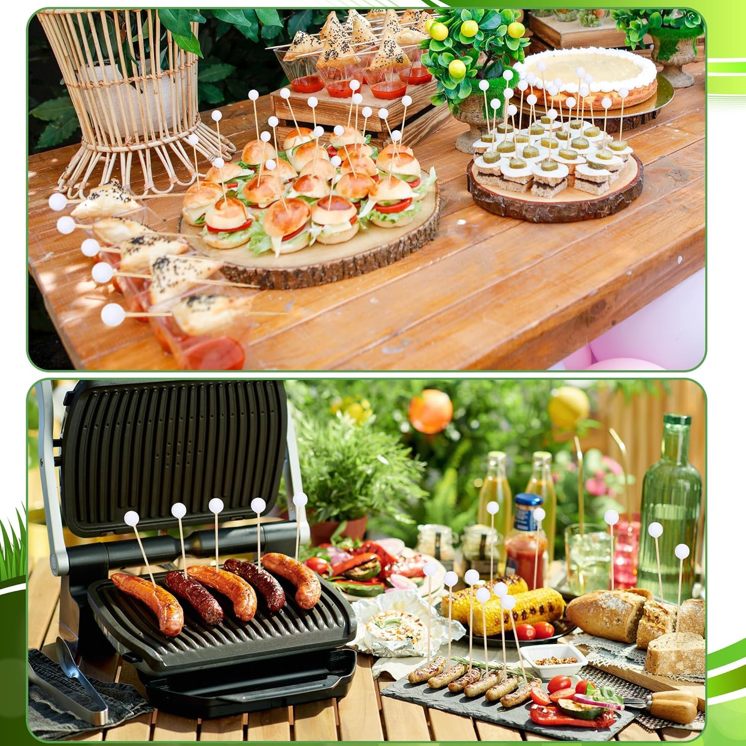 Aodaer 200 Pieces Golf Toothpicks 4.72 Inch Golf Club Cocktail Picks Decorative Sports Ball End Bamboo Fruit Sandwich Skewer Picks for Appetizers Cocktail Catered Events Buffet Party Holiday Supplies