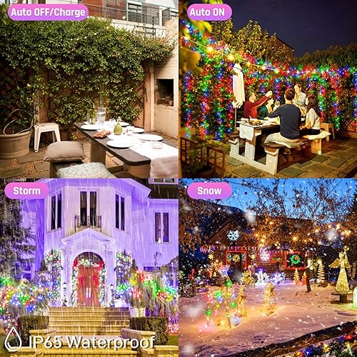 Miniatura 4 de Tira de luces solares de Navidad para exteriores, 2unidades, 72pies, 200LED, 8modos, guirnalda impermeable de luces para jardín, patio, valla,
