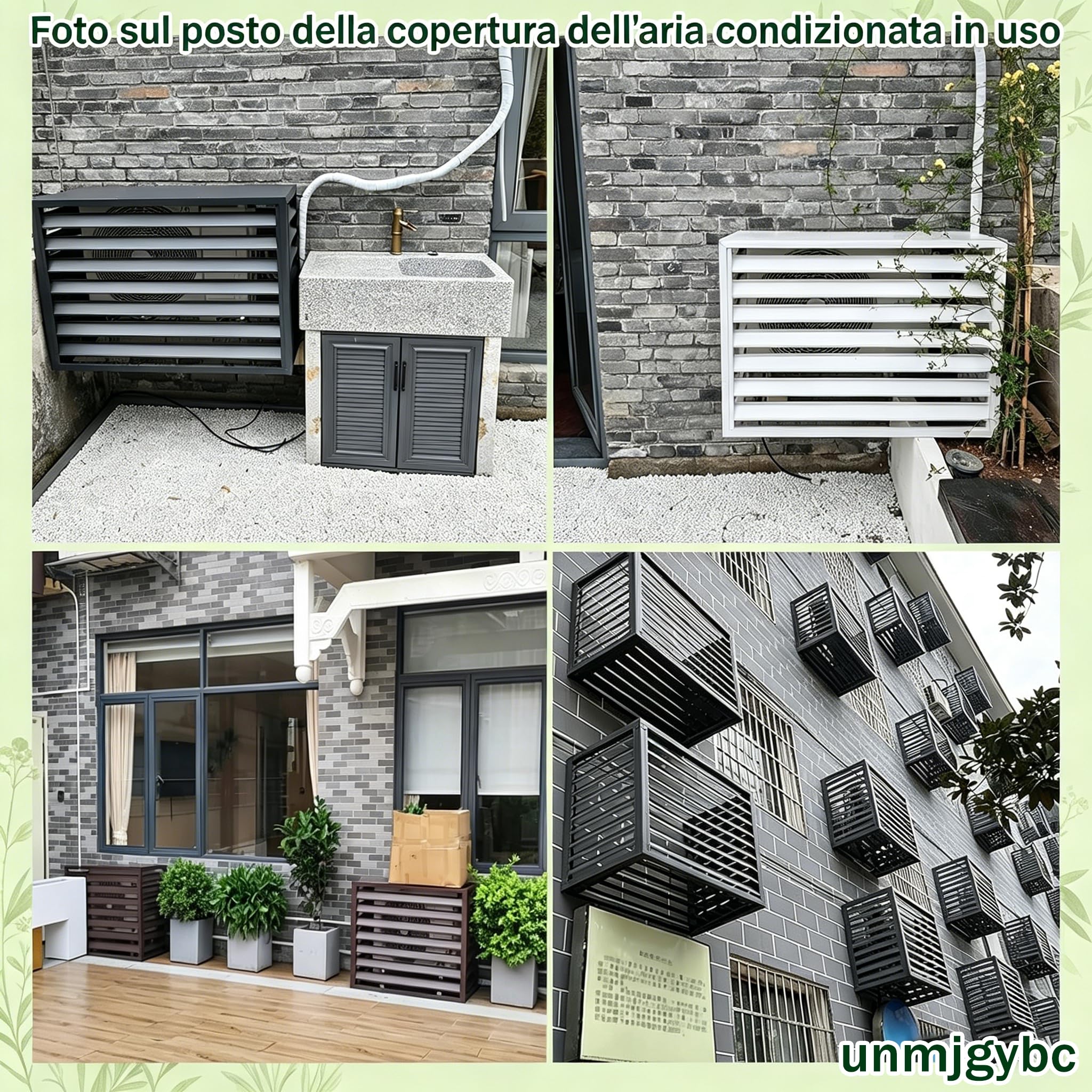 Protezione per unità esterna climatizzatore con copertura, struttura in alluminio verniciato elettrostaticamente, antiruggine antipioggia, ventilazione libera per unità 2~3 HP（Bianco 110×60×80cm）