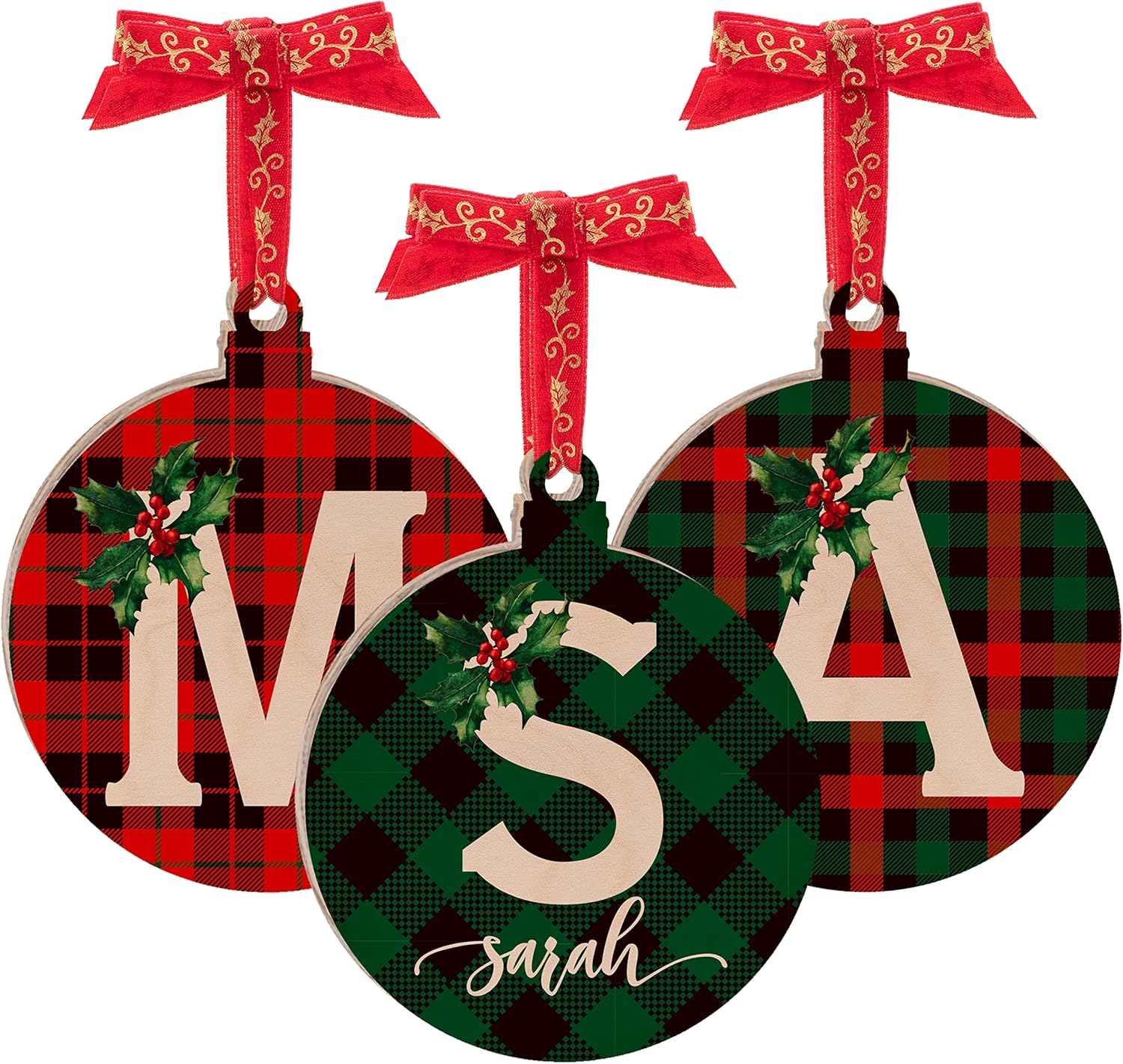 Personalized Christmas Initial Ornaments w/Name Customized Wood Round Ornament