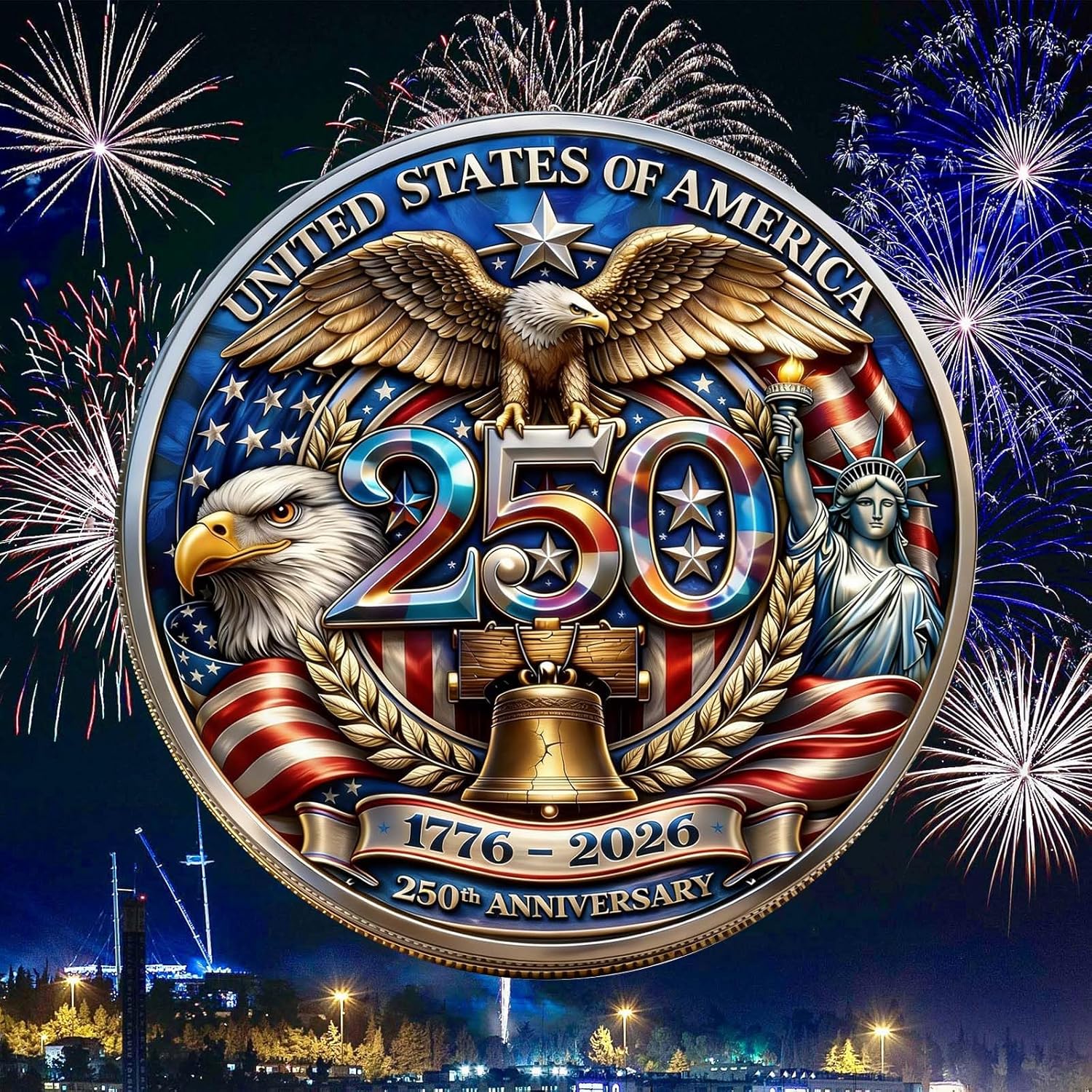 America 250th Anniversary Commemorative Coin,USA 250th Anniversary Coin Challenge,for Patriotism, History Lovers (250 Eagle)