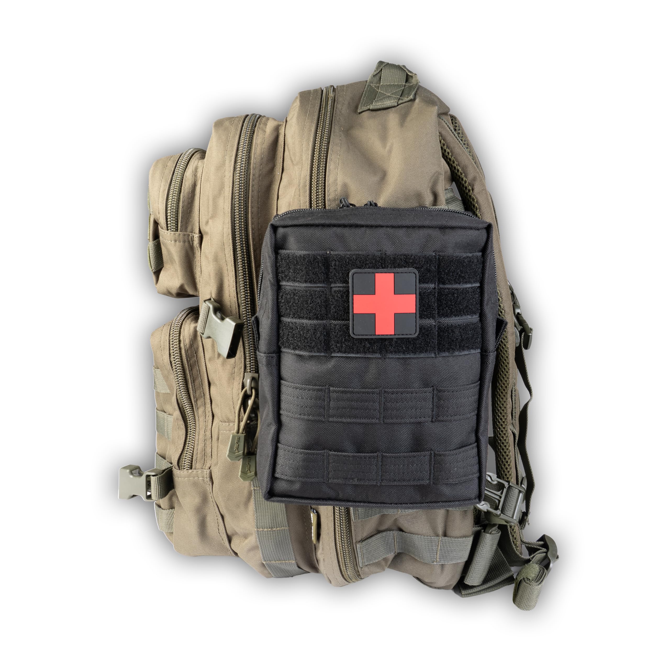 Miltec New Leina, Kit Primo Soccorso Tattico Grande con attacchi Molle, 43 Pezzi, First Aid (Nero)