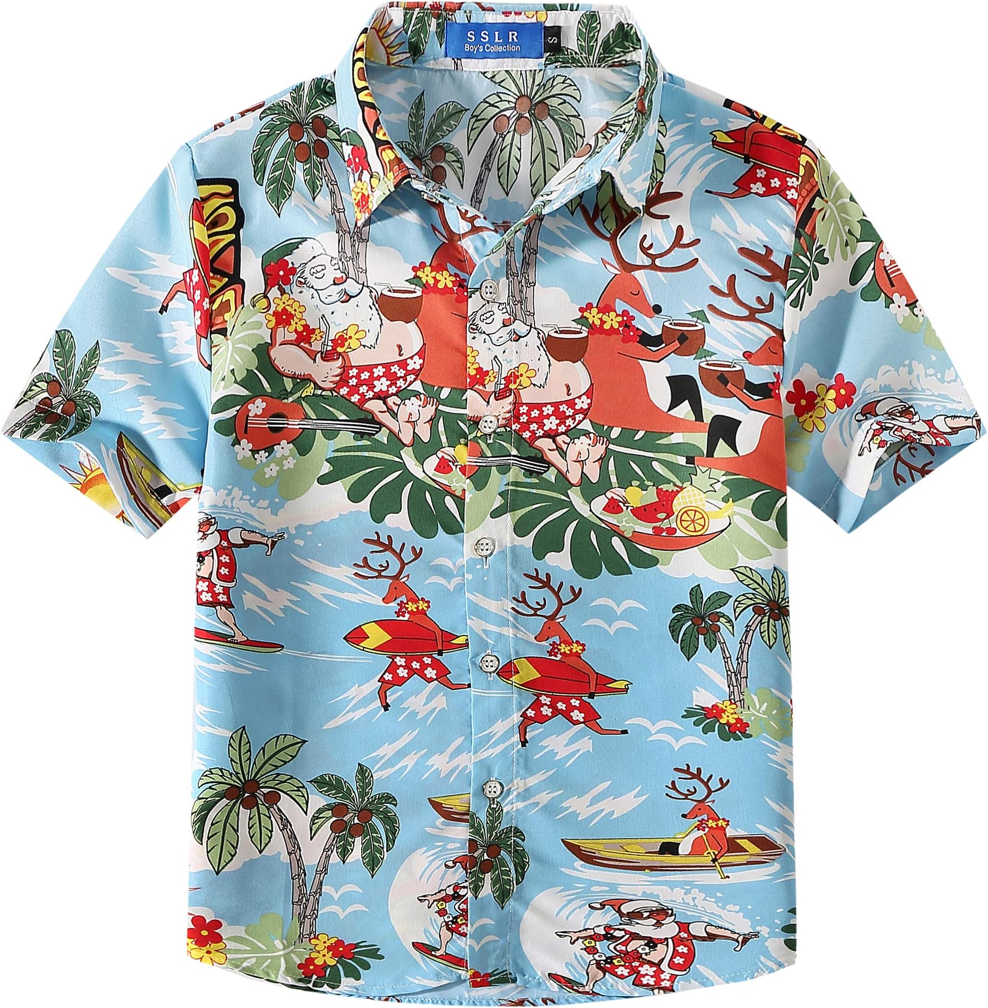 SSLR Big Boys' Santa Claus Party Tropical Ugly Hawaiian Christmas Shirts