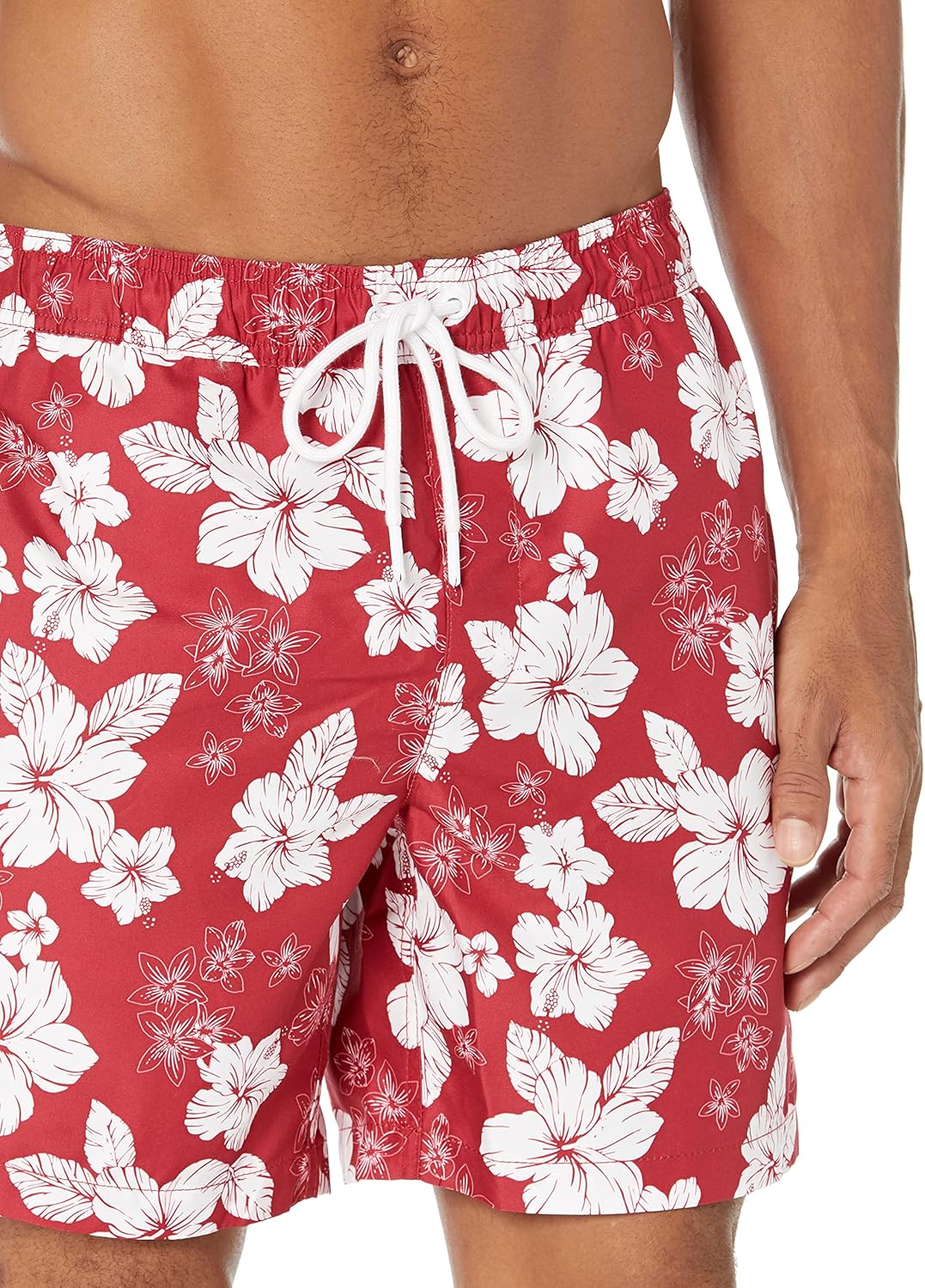 Amazon Essentials Men's 7" Quick-Dry Swim Trunk X-Large Red, Hibiscus Flower