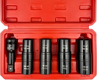 5PCS 1/2" Drive Impact Socket Set,Flip Socket Set,Metric(17x19,21x22 mm) & SAE(3/4x13/16,7/8x15/16in) with 3” Extension Bar,Cr-Mo Steel,Double Ended Thin Wall Nut Sockets
